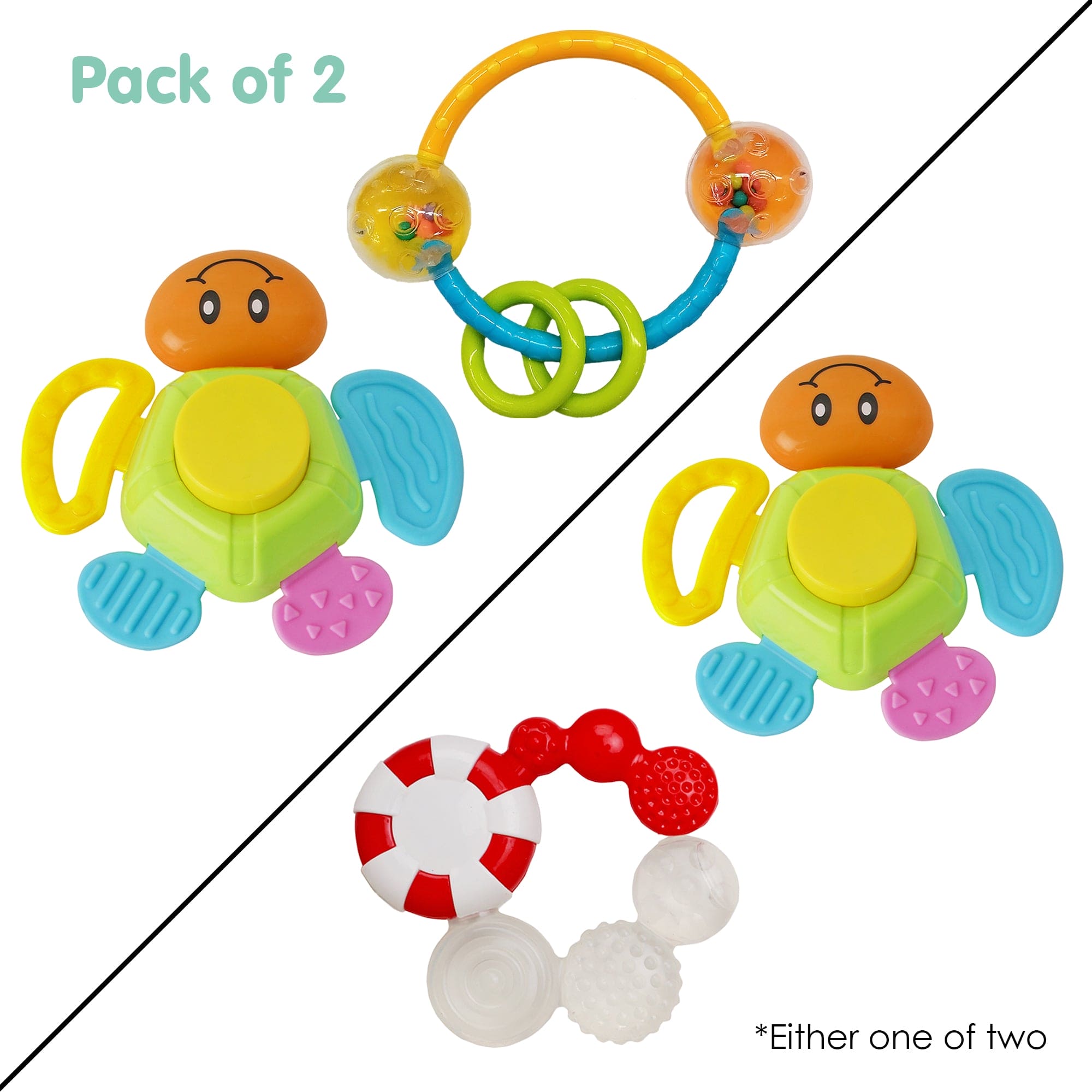 Smiley Multicolour Touch Button Teether Toy and Rattle Set