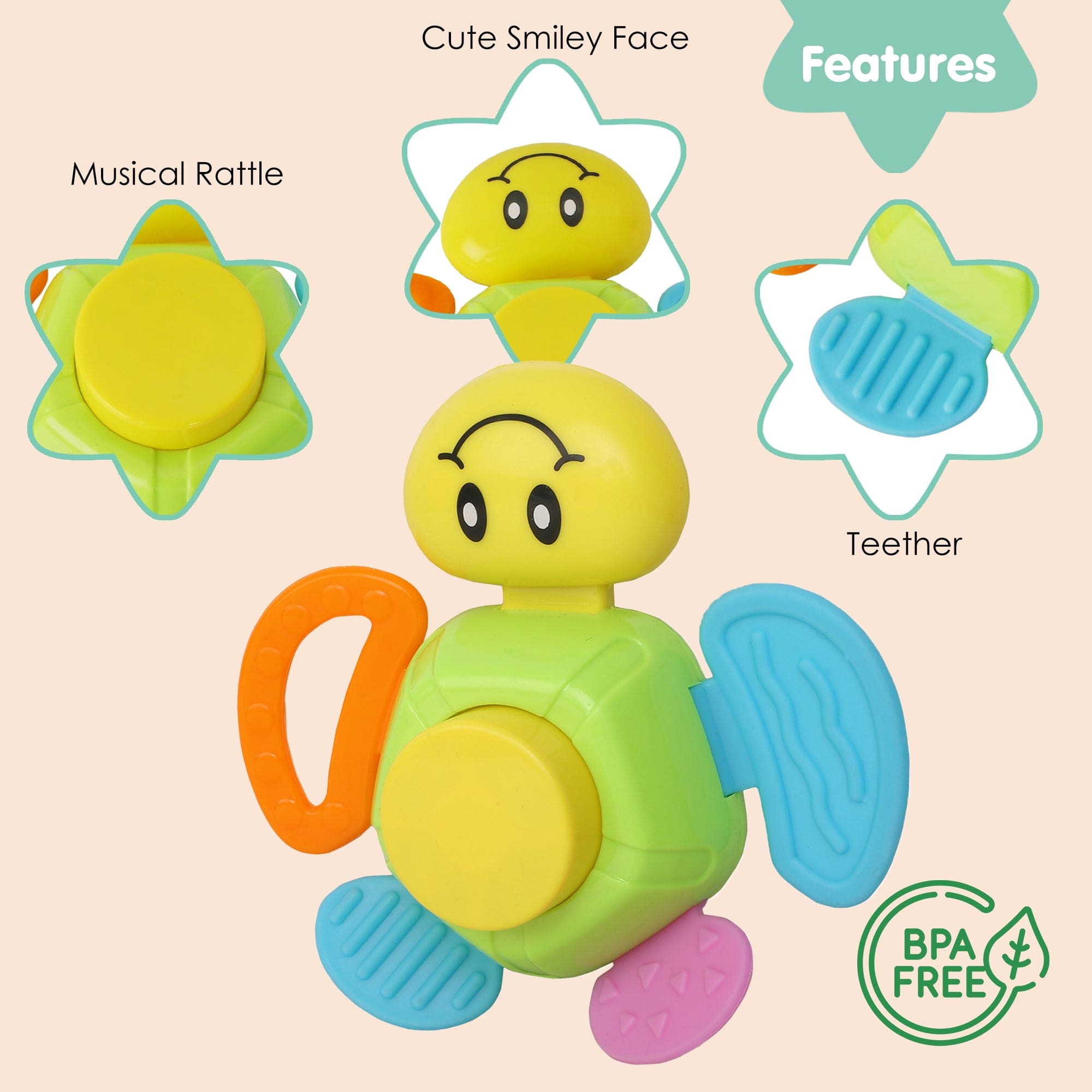 Smiley Multicolour Touch Button Rattle Toy