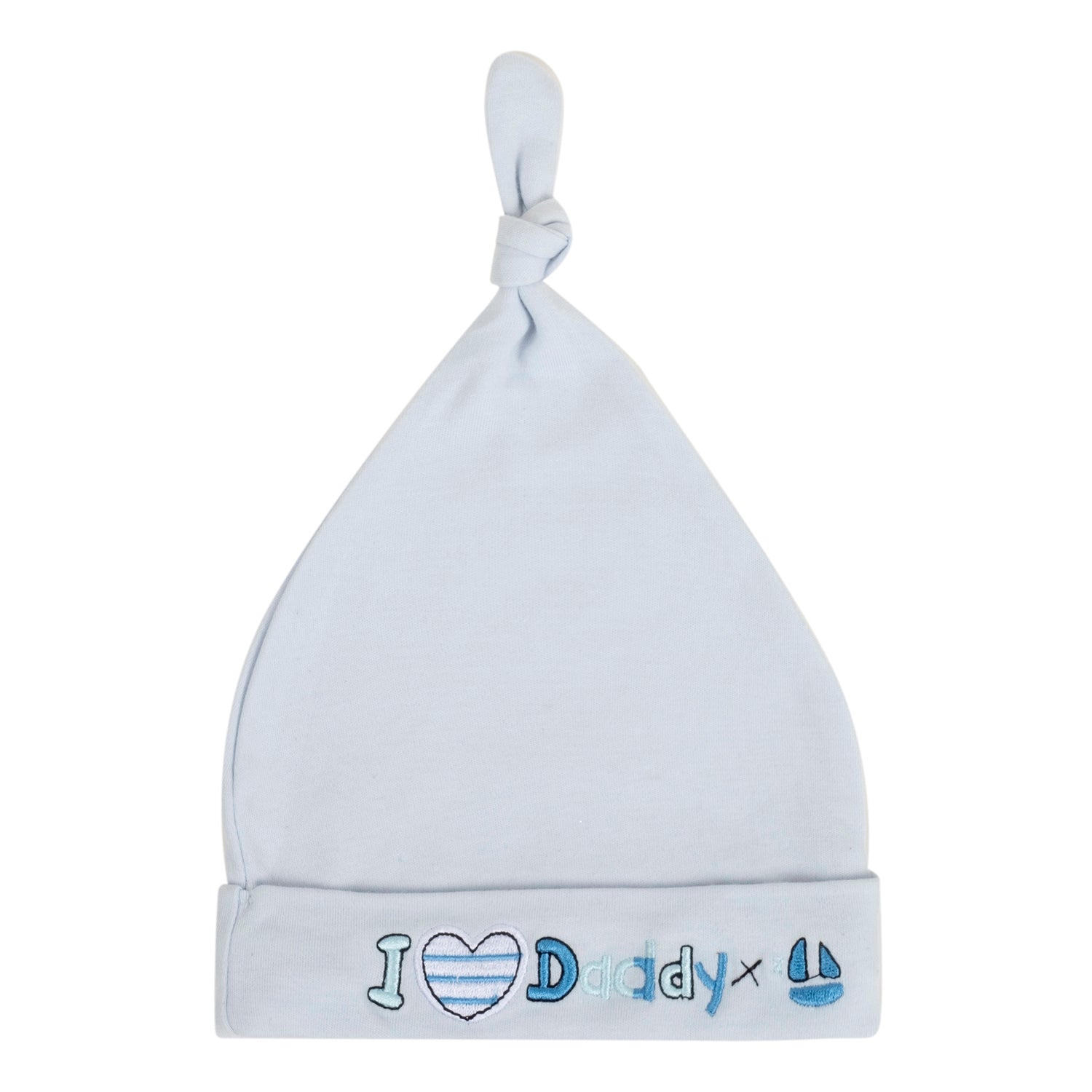 Baby Moo I Love Daddy Knotted Infants Ultra Soft 100% Cotton All Season Pack of 3 Caps - Blue