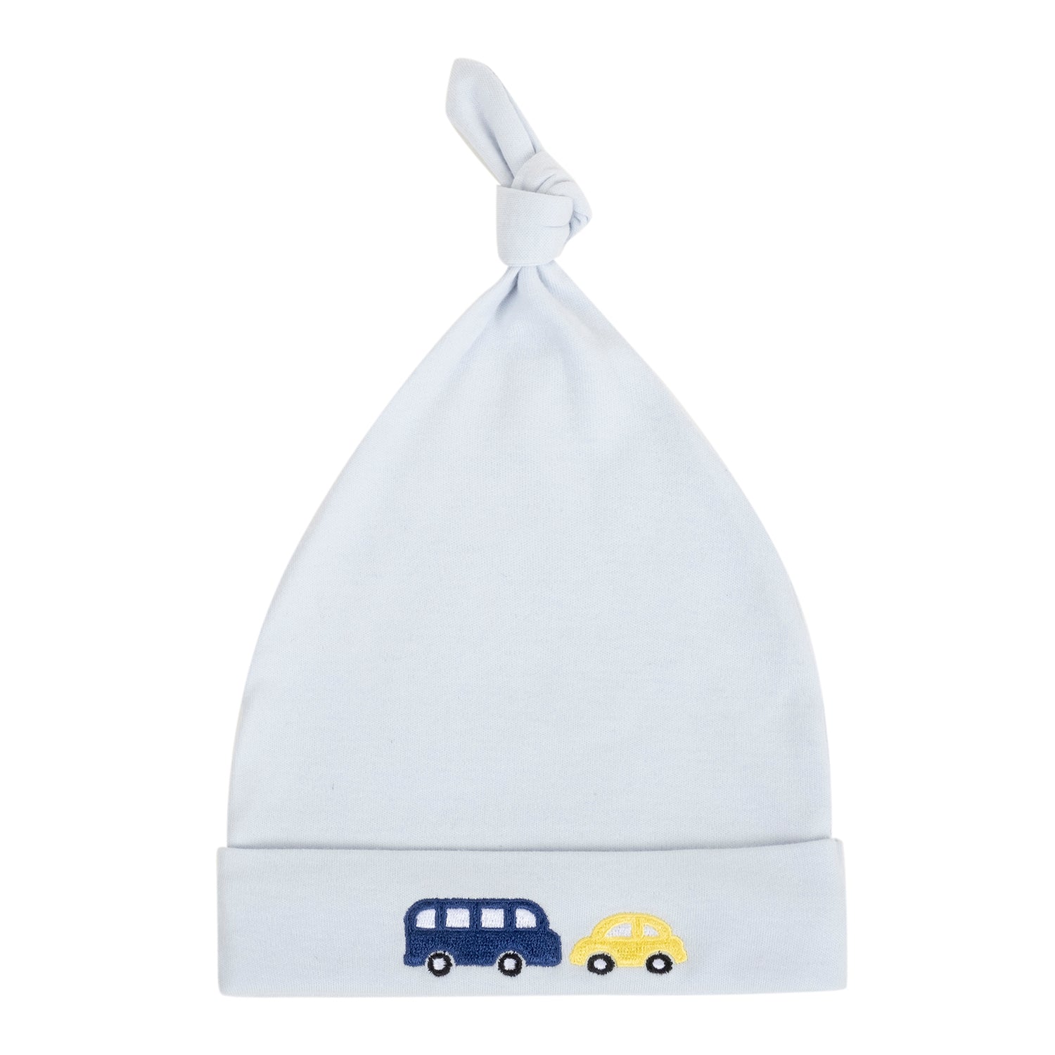 Baby Moo Tiny Traveler Knotted Infants Ultra Soft 100% Cotton All Season Pack of 3 Caps - Blue