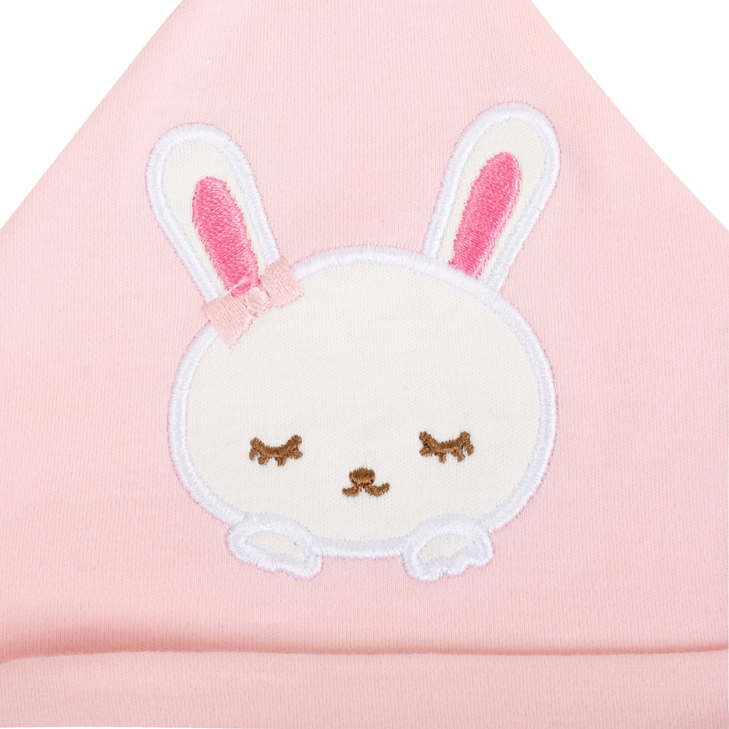 Baby Moo Sleepy Bunny Knotted Infants Ultra Soft 100% Cotton All Season Pack of 3 Caps - Pink