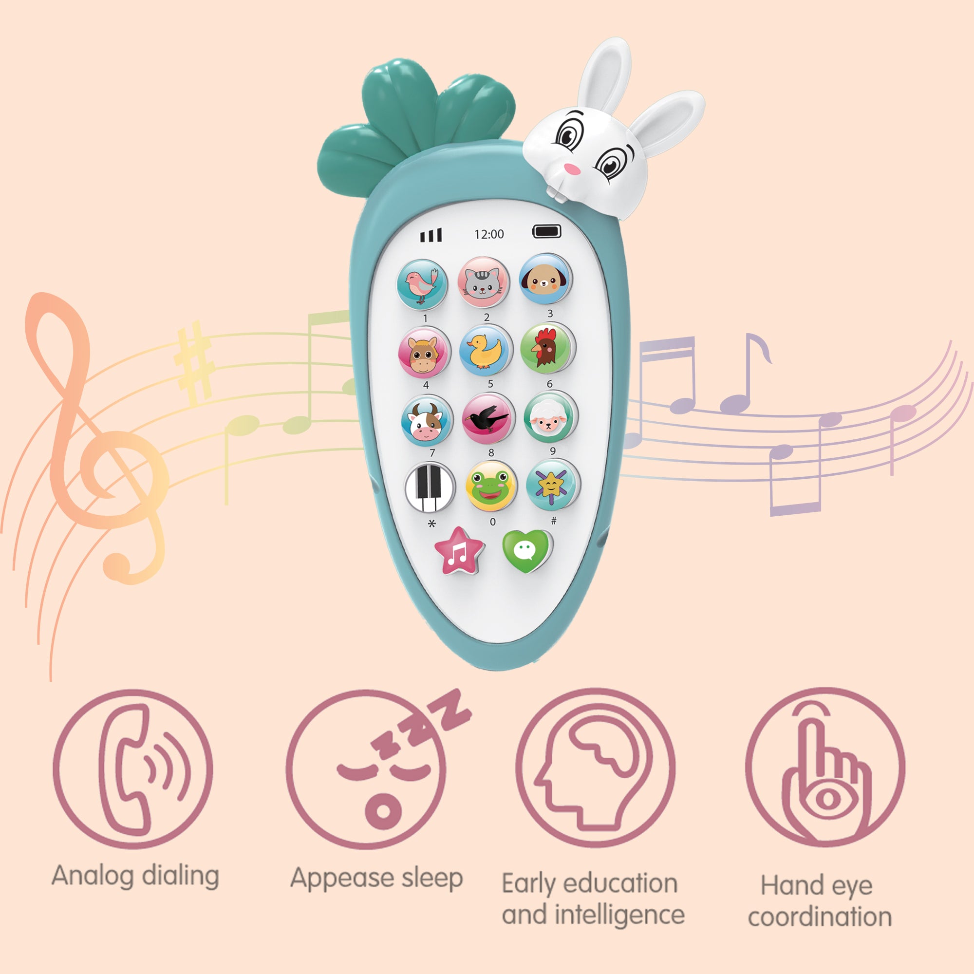 Baby Moo intelligent Bunny Interactive Musical Mobile Phone Toy For Kids With 20 Built-in Songs, Animal Sounds & Chat Button - Blue