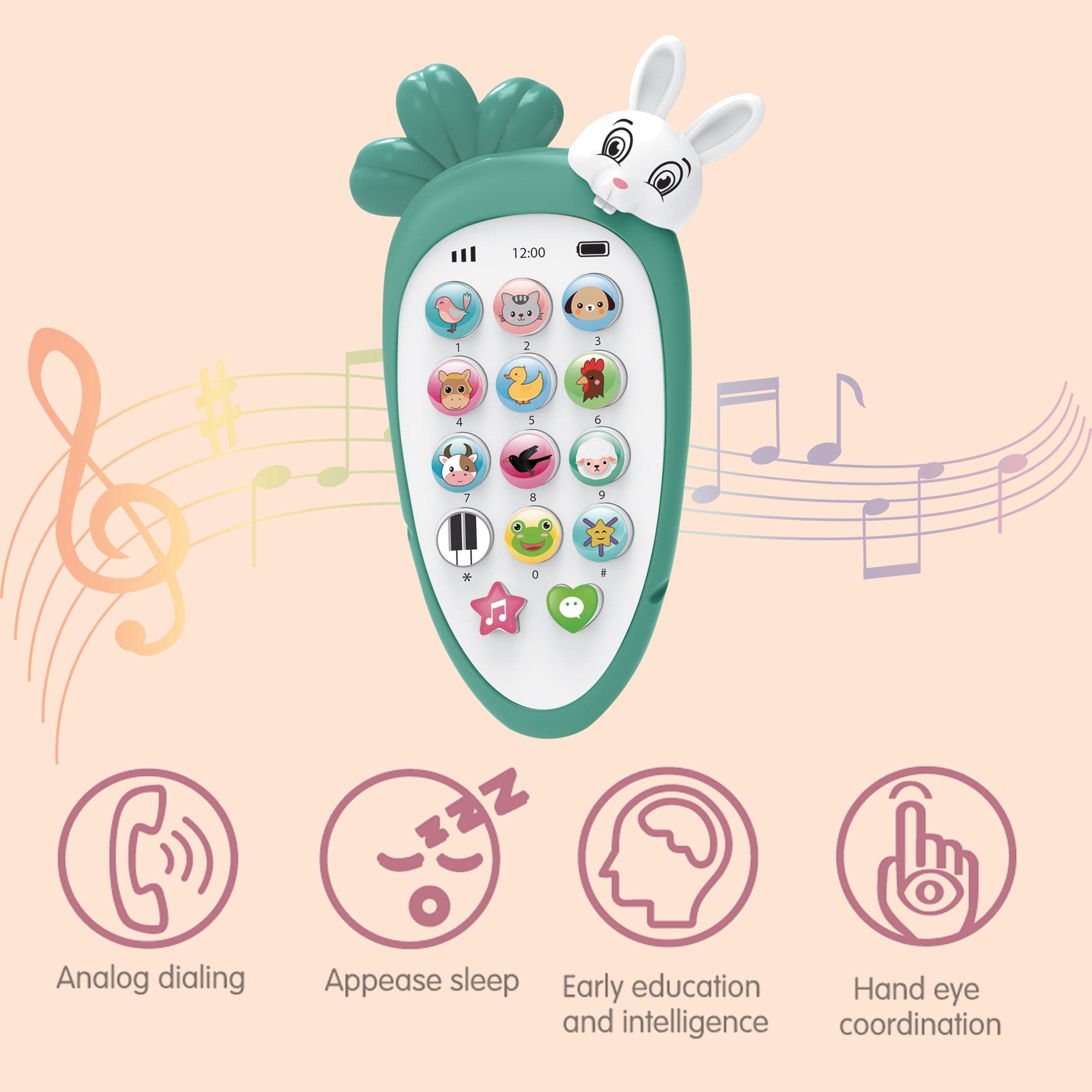 Baby Moo intelligent Bunny Interactive Musical Mobile Phone Toy For Kids With 20 Built-in Songs, Animal Sounds & Chat Button - Light Green