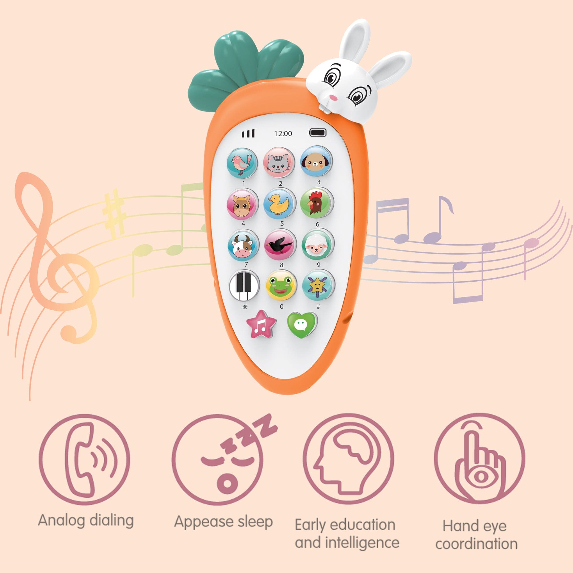 Baby Moo intelligent Bunny Interactive Musical Mobile Phone Toy For Kids With 20 Built-in Songs, Animal Sounds & Chat Button - Orange