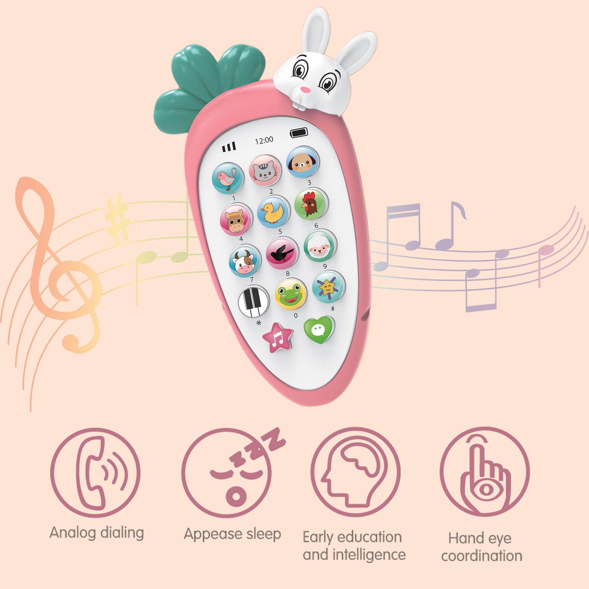 Baby Moo intelligent Bunny Interactive Musical Mobile Phone Toy For Kids With 20 Built-in Songs, Animal Sounds & Chat Button - Pink