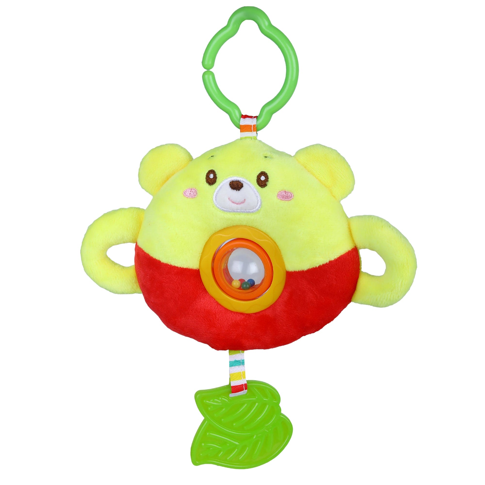 Bear Stroller Crib Hanging Plush Rattle Toy With Teether - Yellow