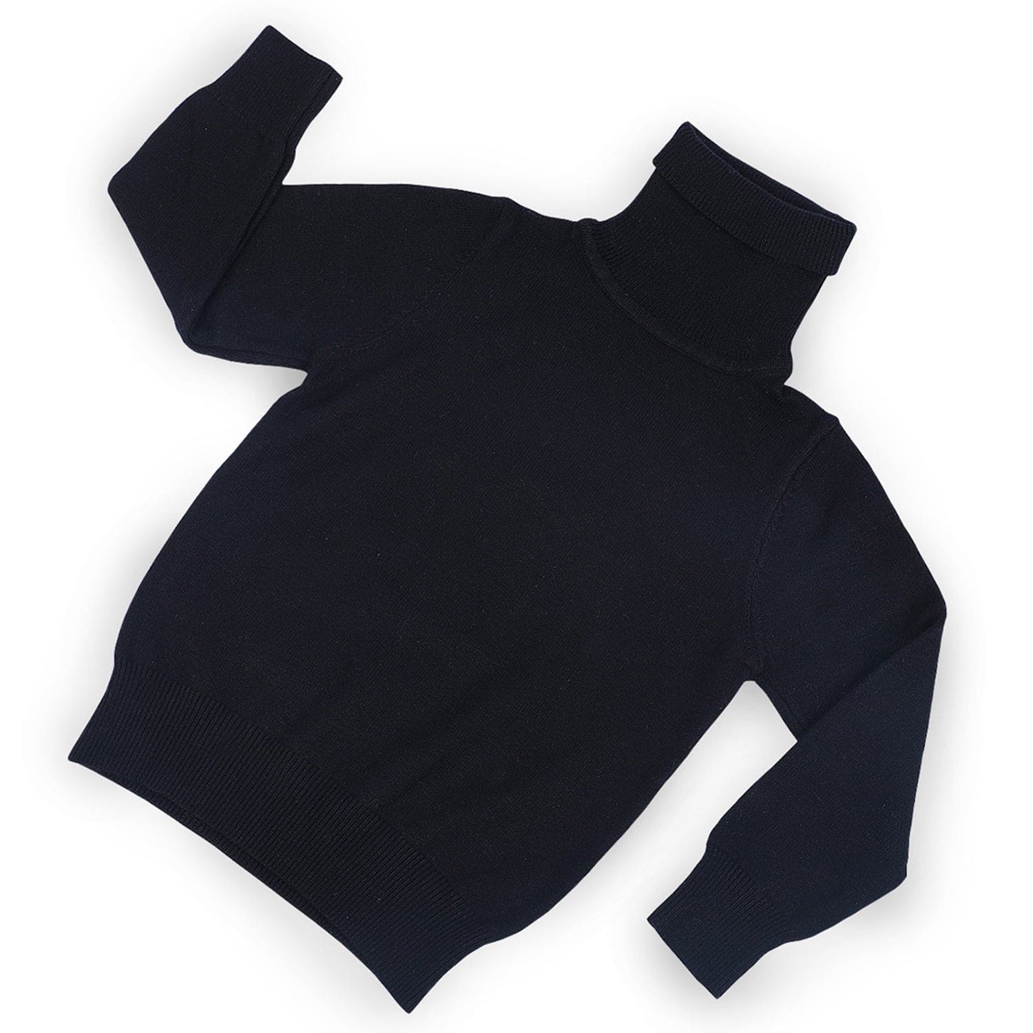 Basic Polo Neck Ribbed Premium Full Sleeves Knitted Kids Sweater - Black