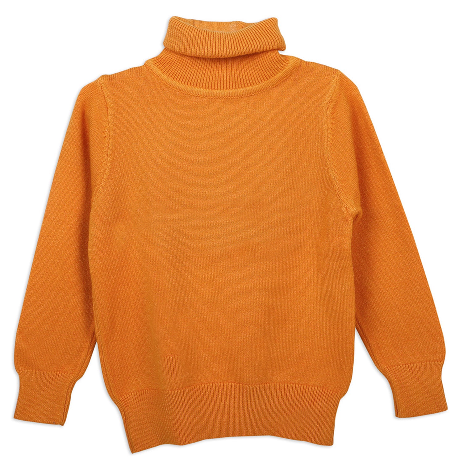 Basic Polo Neck Ribbed Premium Full Sleeves Knitted Kids Sweater - Orange