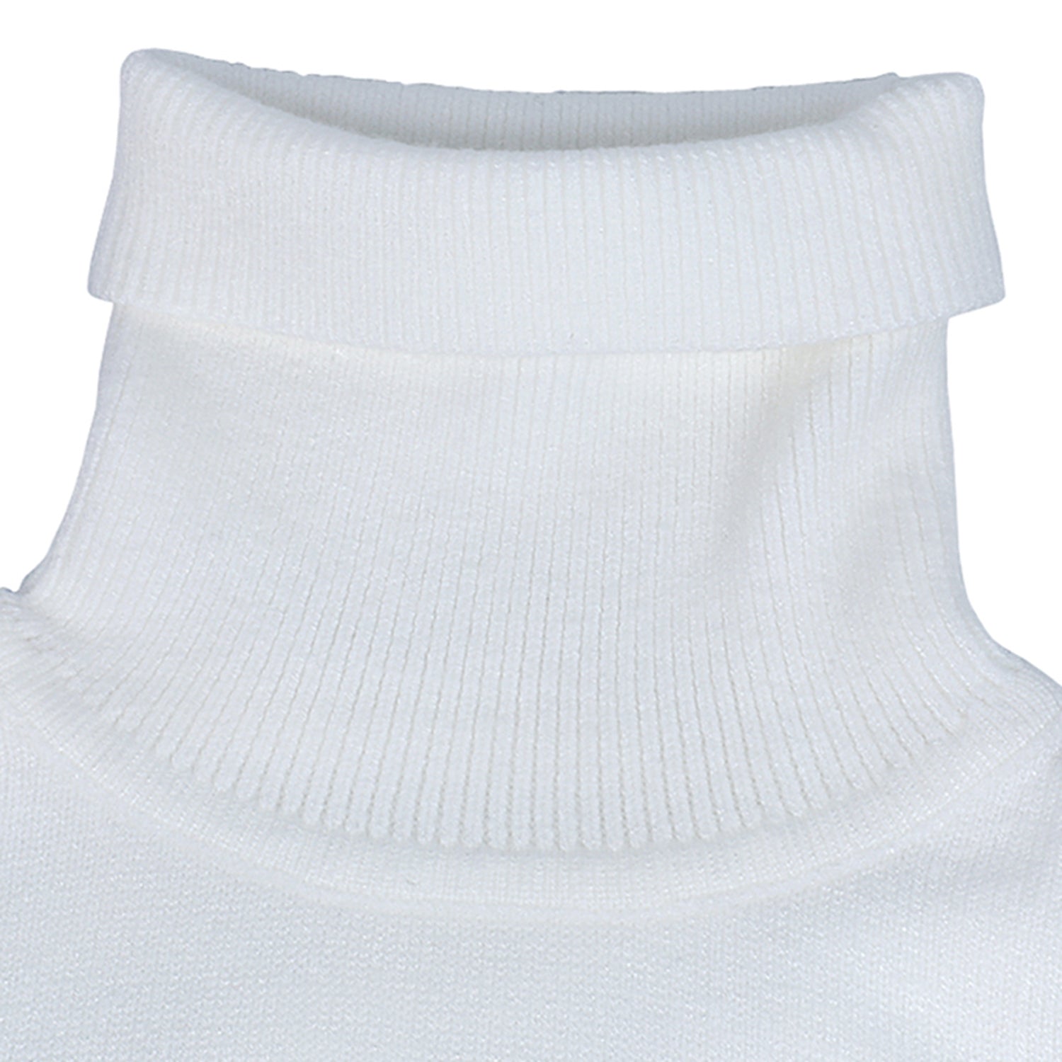Basic Polo Neck Ribbed Premium Full Sleeves Knitted Kids Sweater - White