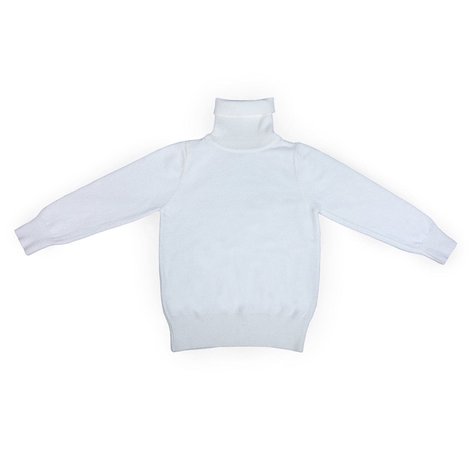 Basic Polo Neck Ribbed Premium Full Sleeves Knitted Kids Sweater - White