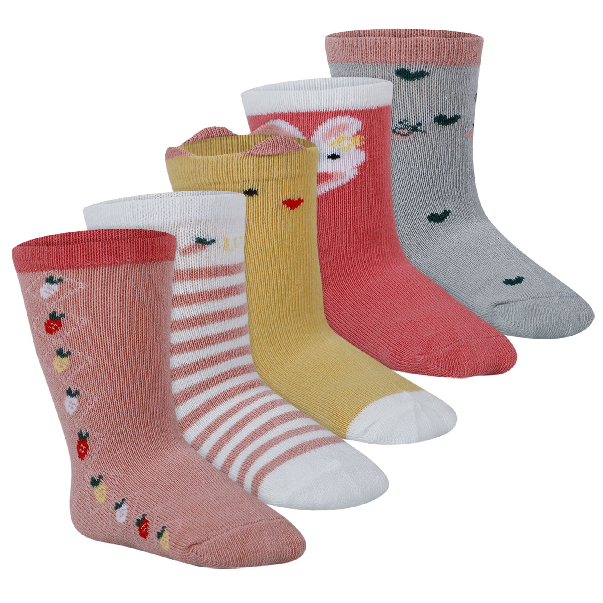 Baby Moo Farm Print Soft Socks Pack of 5 - Red, Peach