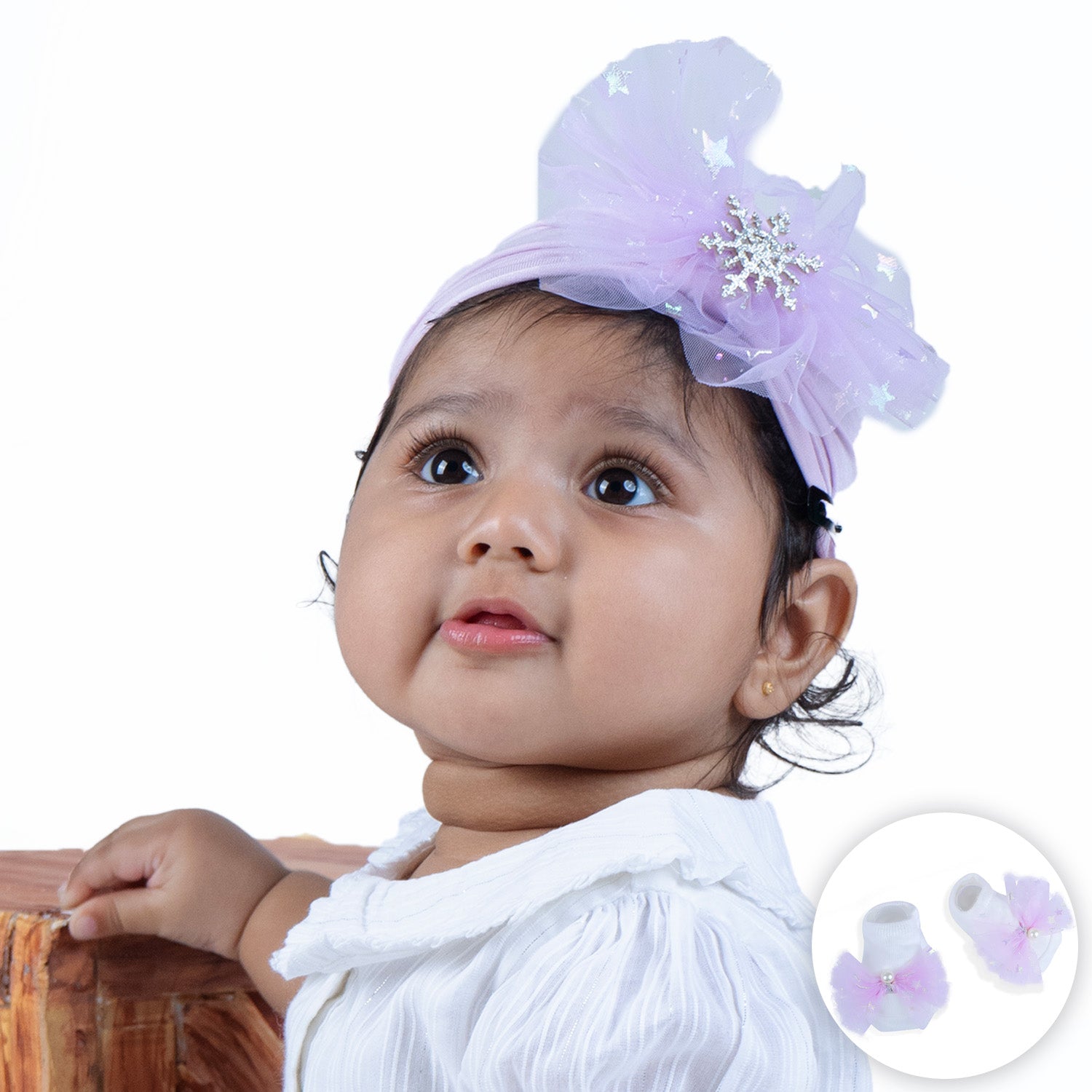 Baby Moo Elegant Pearl Matching Cap And Socks Set - Purple