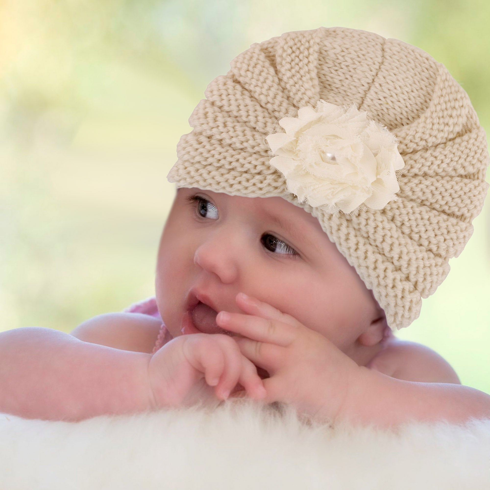 Floral Cream Turban Cap