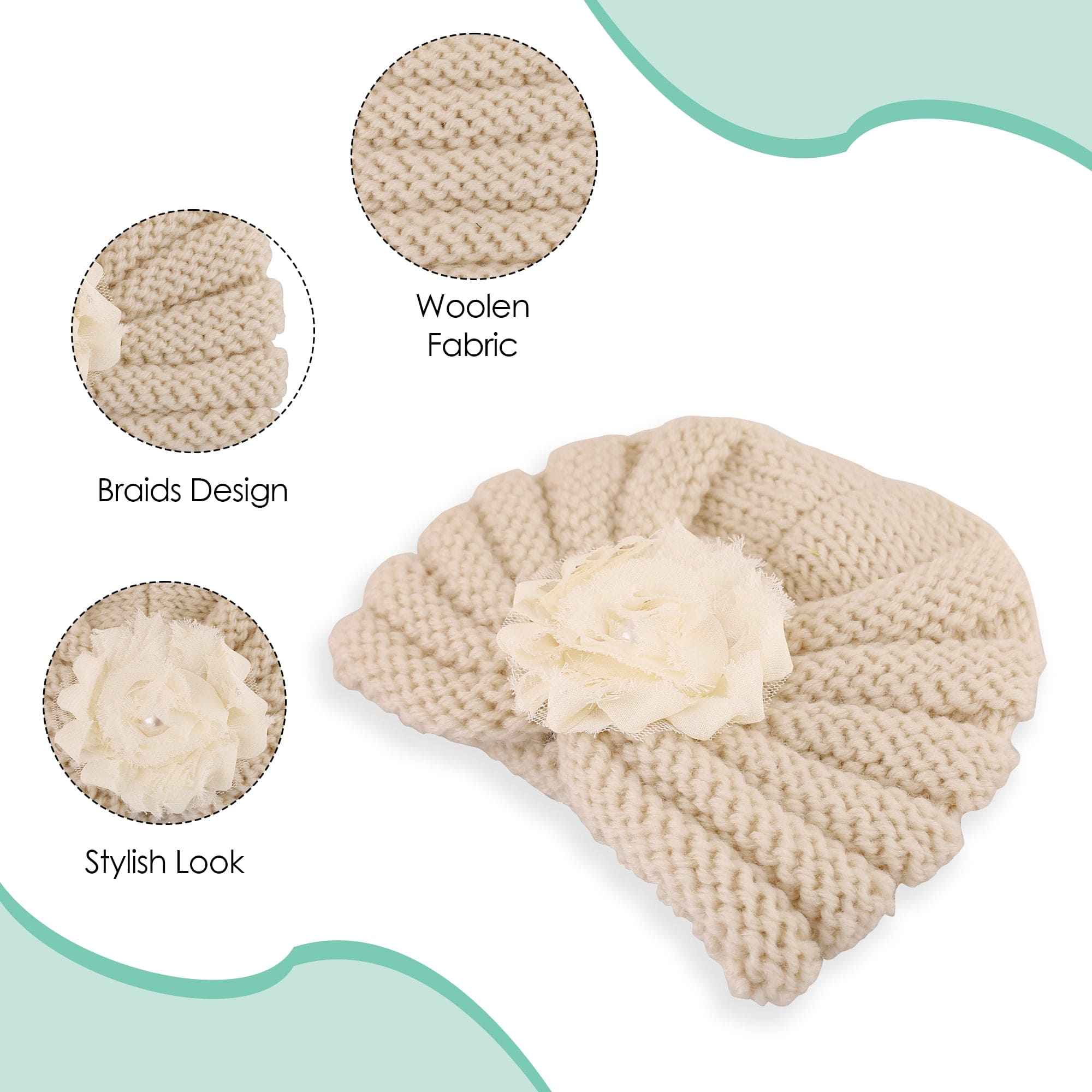 Floral Cream Turban Cap