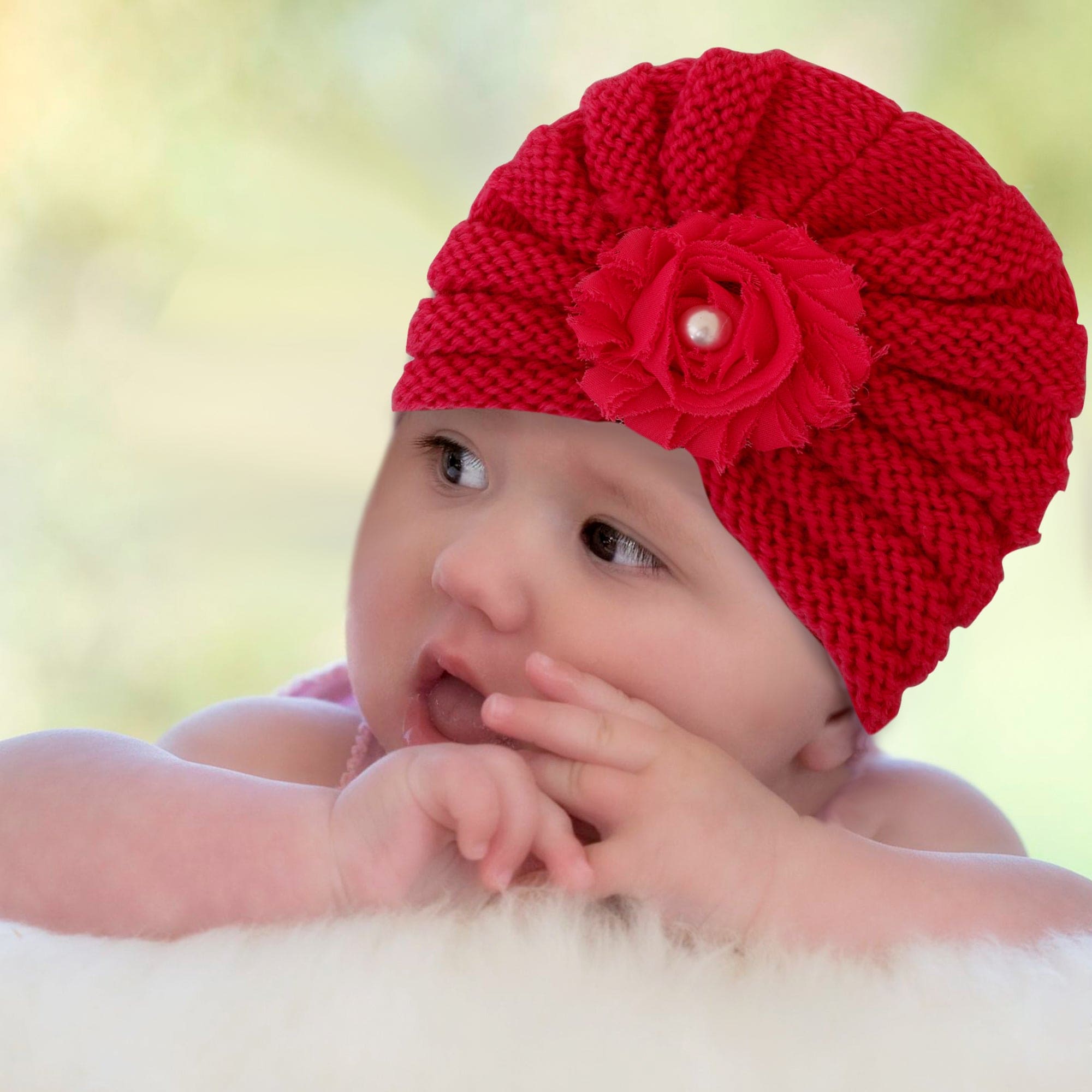 Floral Red Turban Cap