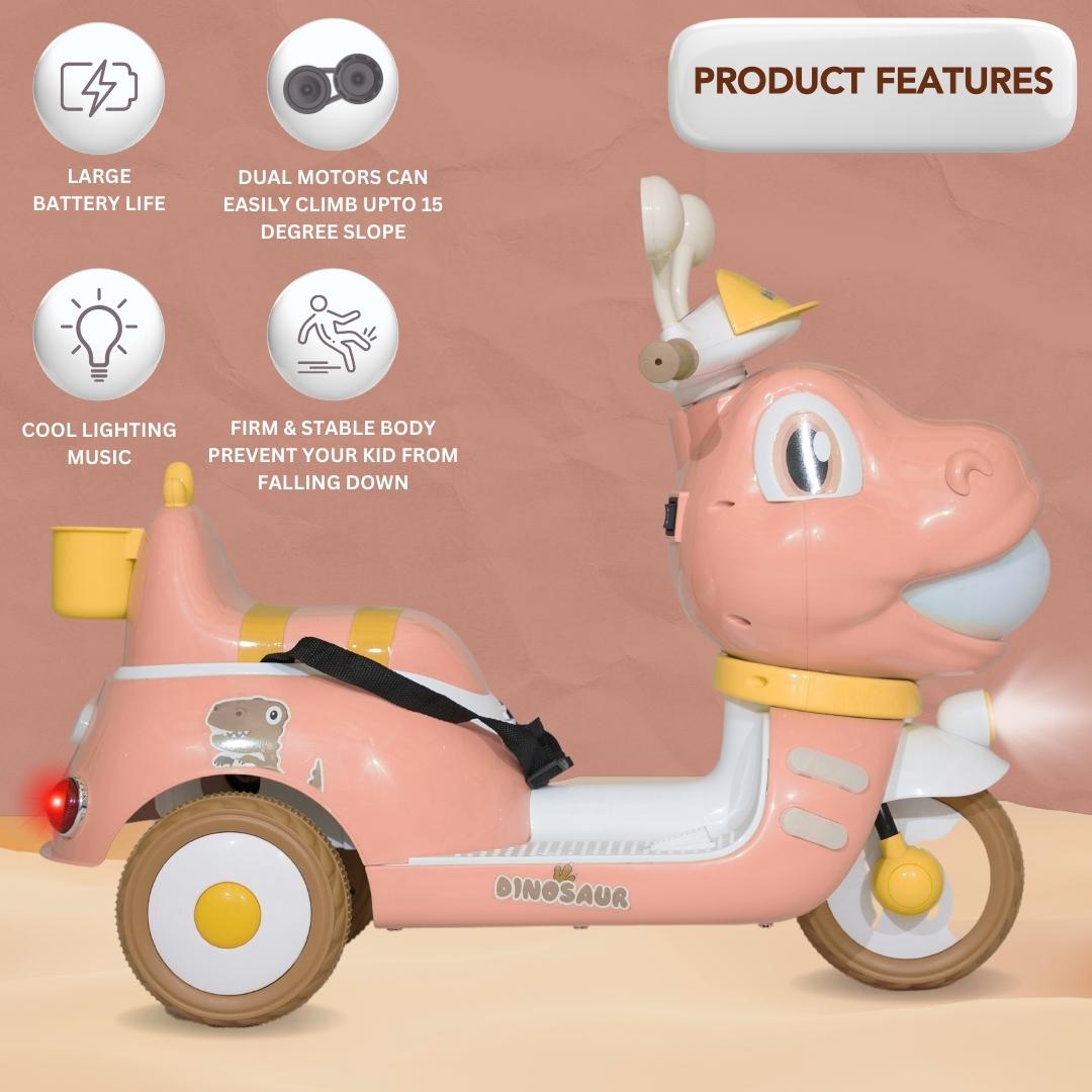 Baby Moo Whimsical Cartoon Kids Electric 3-Wheel Motorcycle Scooter Rechargeable Battery-Powered with Music & Lights Toddler Ride-On Bike Toy for Imaginative Adventures - Pink