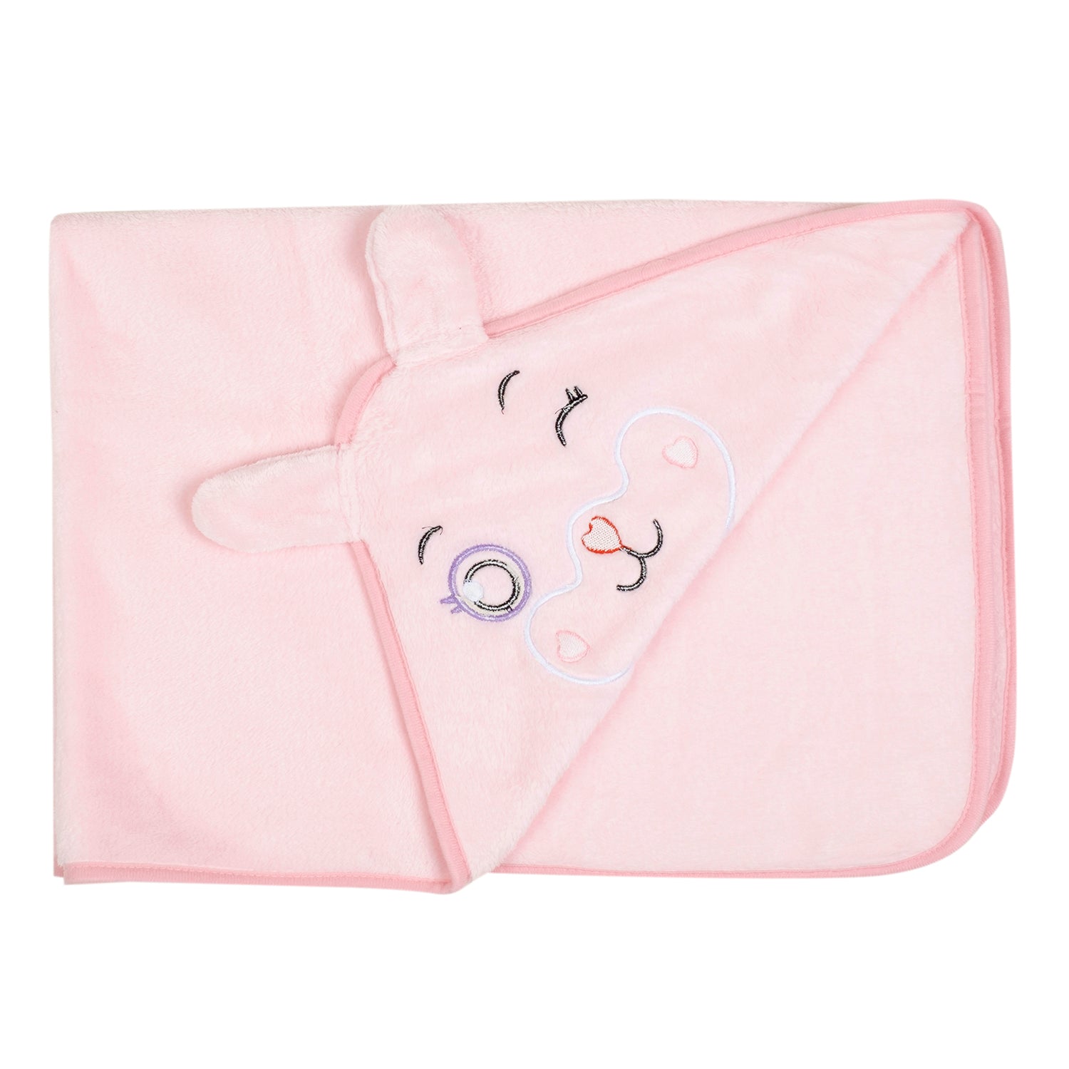 Baby Moo Rabbit Applique with 3D Ears Soft Blanket - Pink