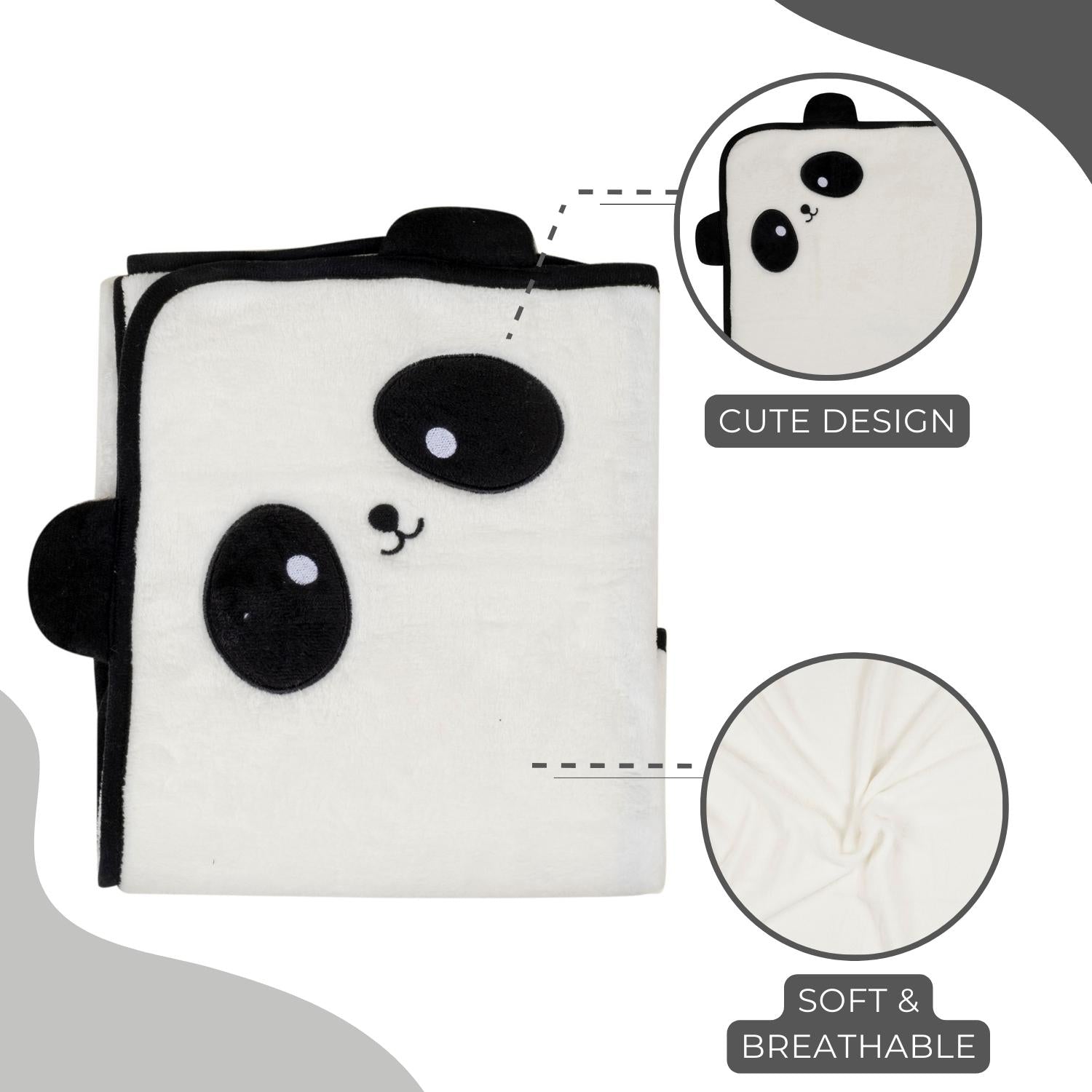 Baby Moo Panda Applique with 3D Ears Soft Blanket - White