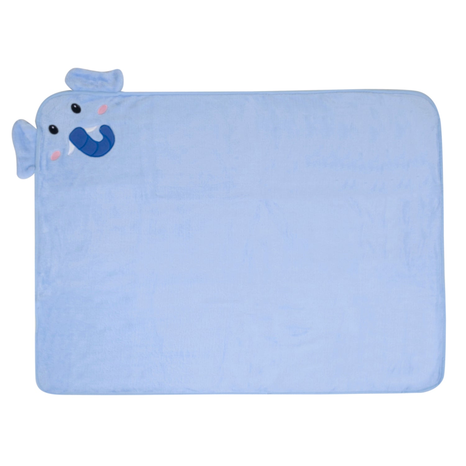 Baby Moo Elephant Applique with 3D Ears Soft Blanket - Blue