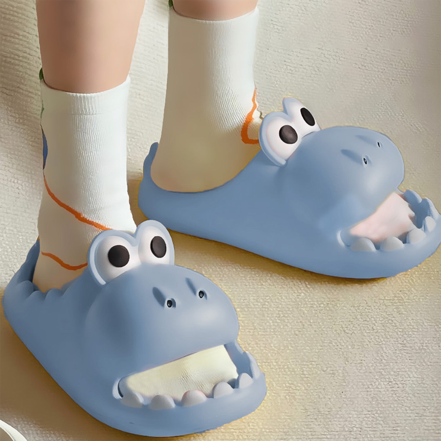 Baby Moo Crocodile Beach Slippers 3D Cartoon Sliders - Blue - Baby Moo