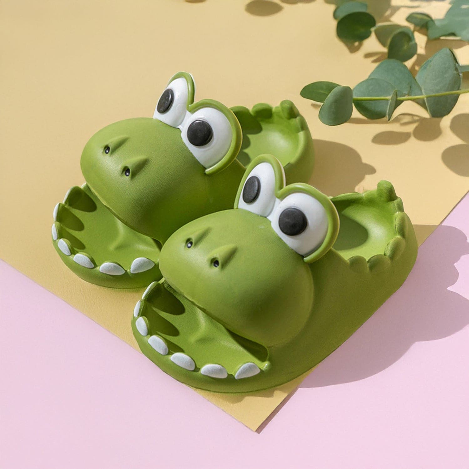 Baby Moo Crocodile Beach Slippers 3D Cartoon Sliders - Green