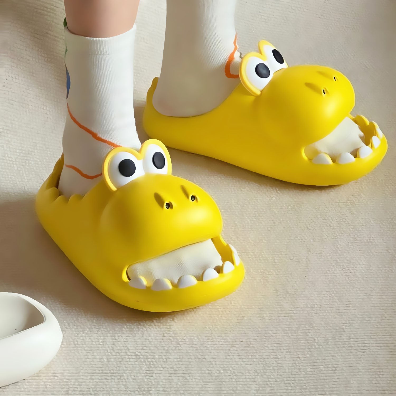 Baby Moo Crocodile Beach Slippers 3D Cartoon Sliders - Yellow - Baby Moo