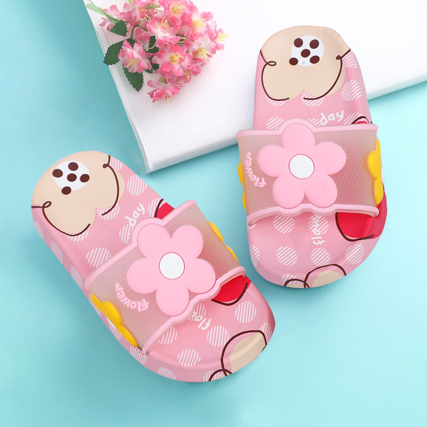 Baby Moo Floral 3D Beach Slippers Sliders - Pink - Baby Moo