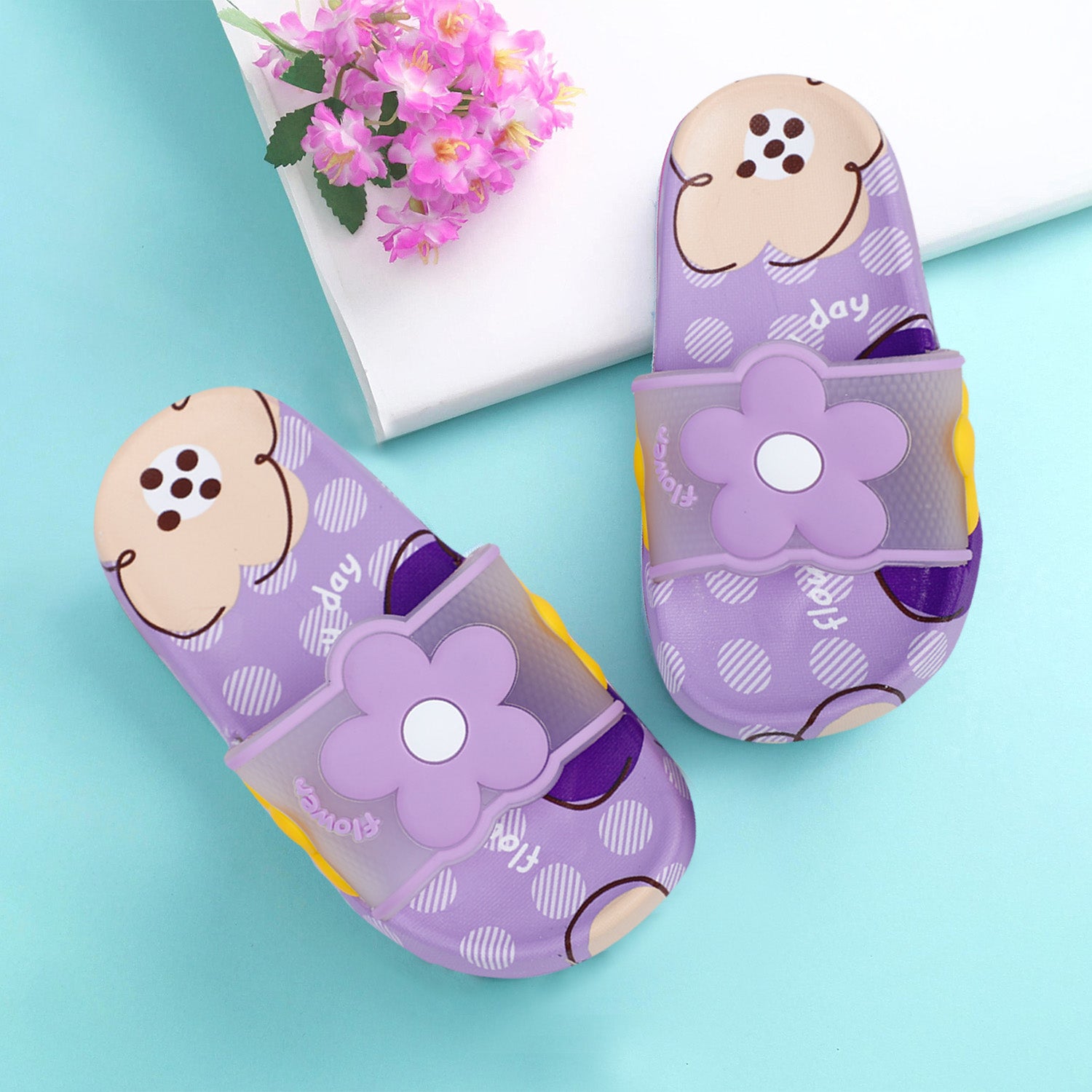 Baby Moo Floral 3D Beach Slippers Sliders - Purple - Baby Moo