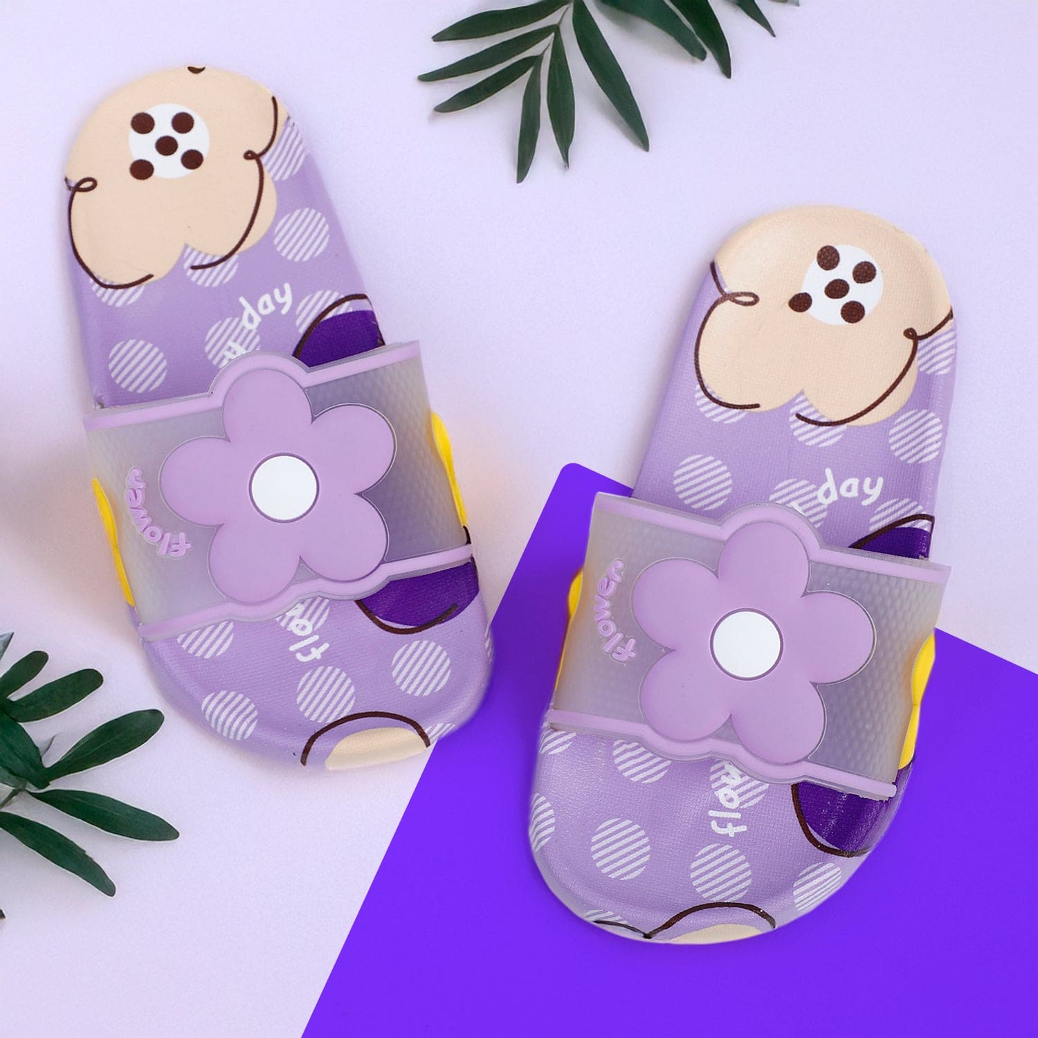 Baby Moo Floral 3D Beach Slippers Sliders - Purple