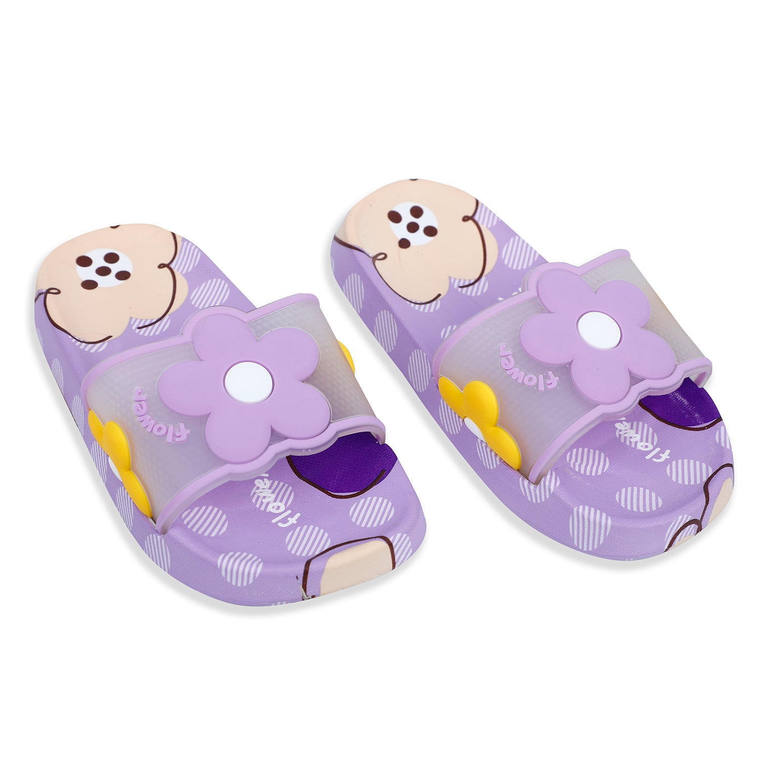 Baby Moo Floral 3D Beach Slippers Sliders Purple