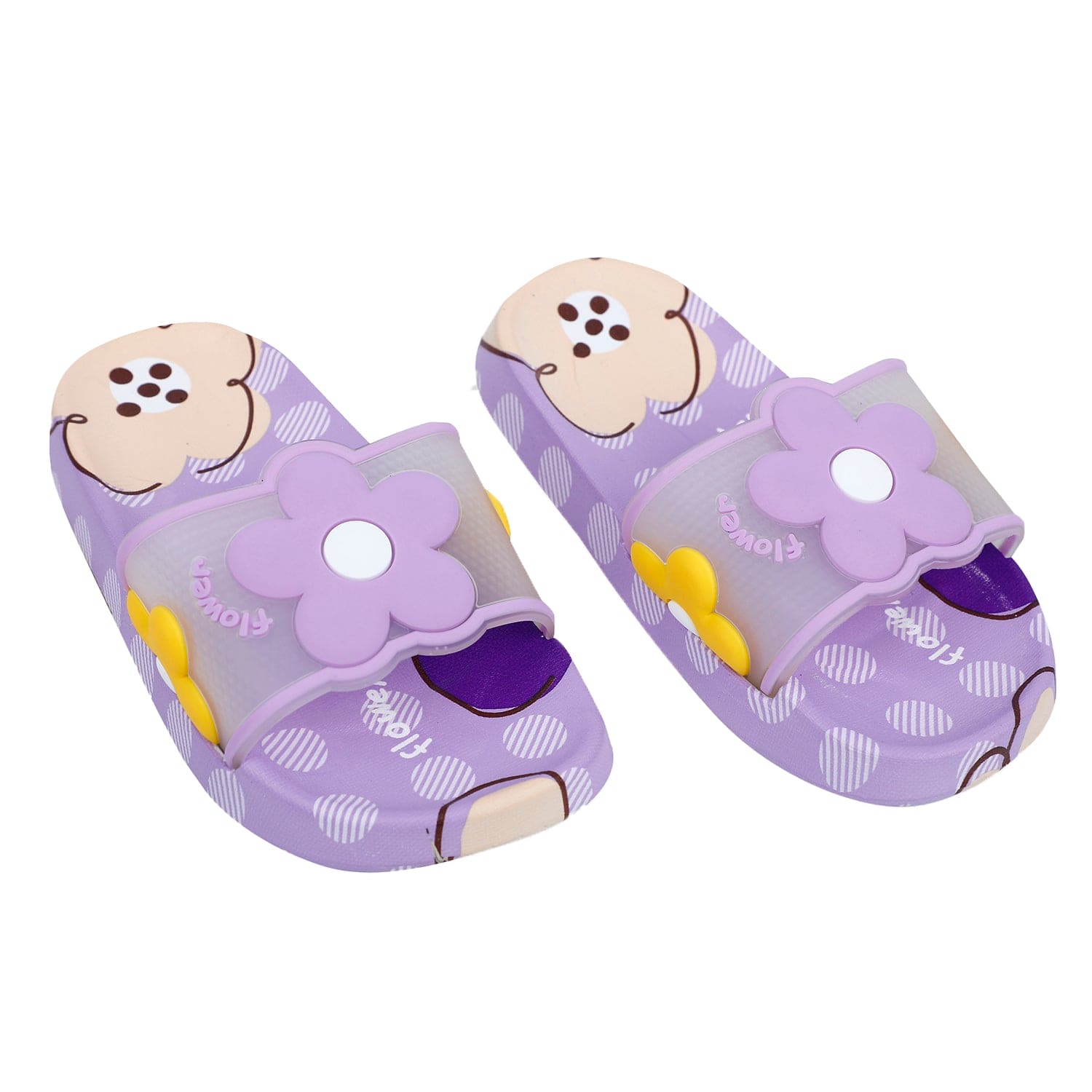Baby Moo Floral 3D Beach Slippers Sliders - Purple