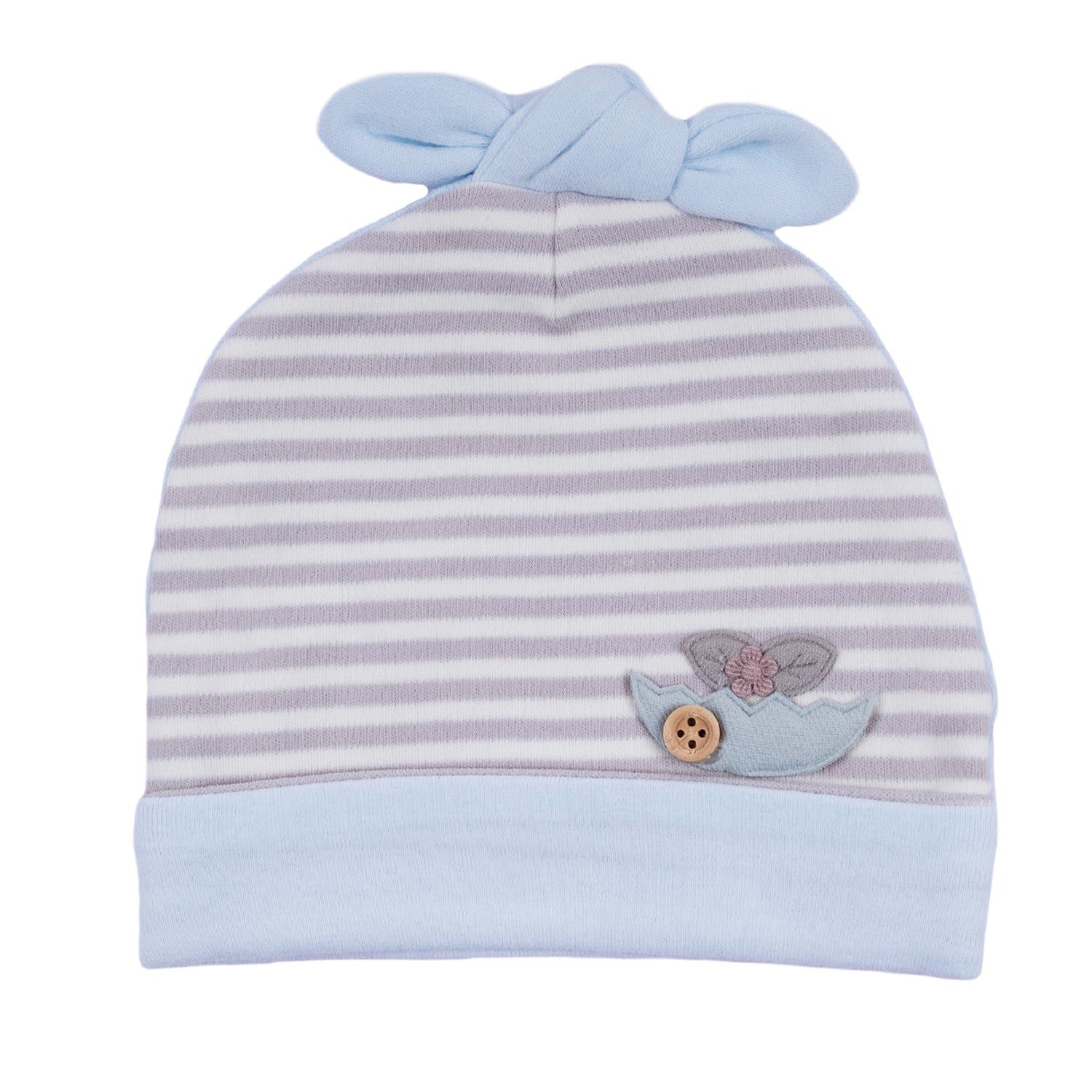 Baby Moo Striped All Season Stretchable Hosiery Warm 3D Beanie Cap - Blue, Grey