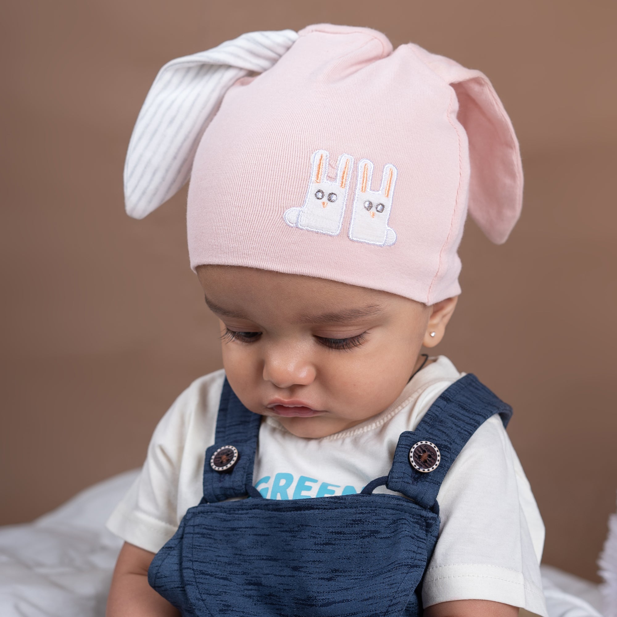 Baby Moo Big Bunny Ears All Season Stretchable Hosiery Warm 3D Beanie Cap - Pink