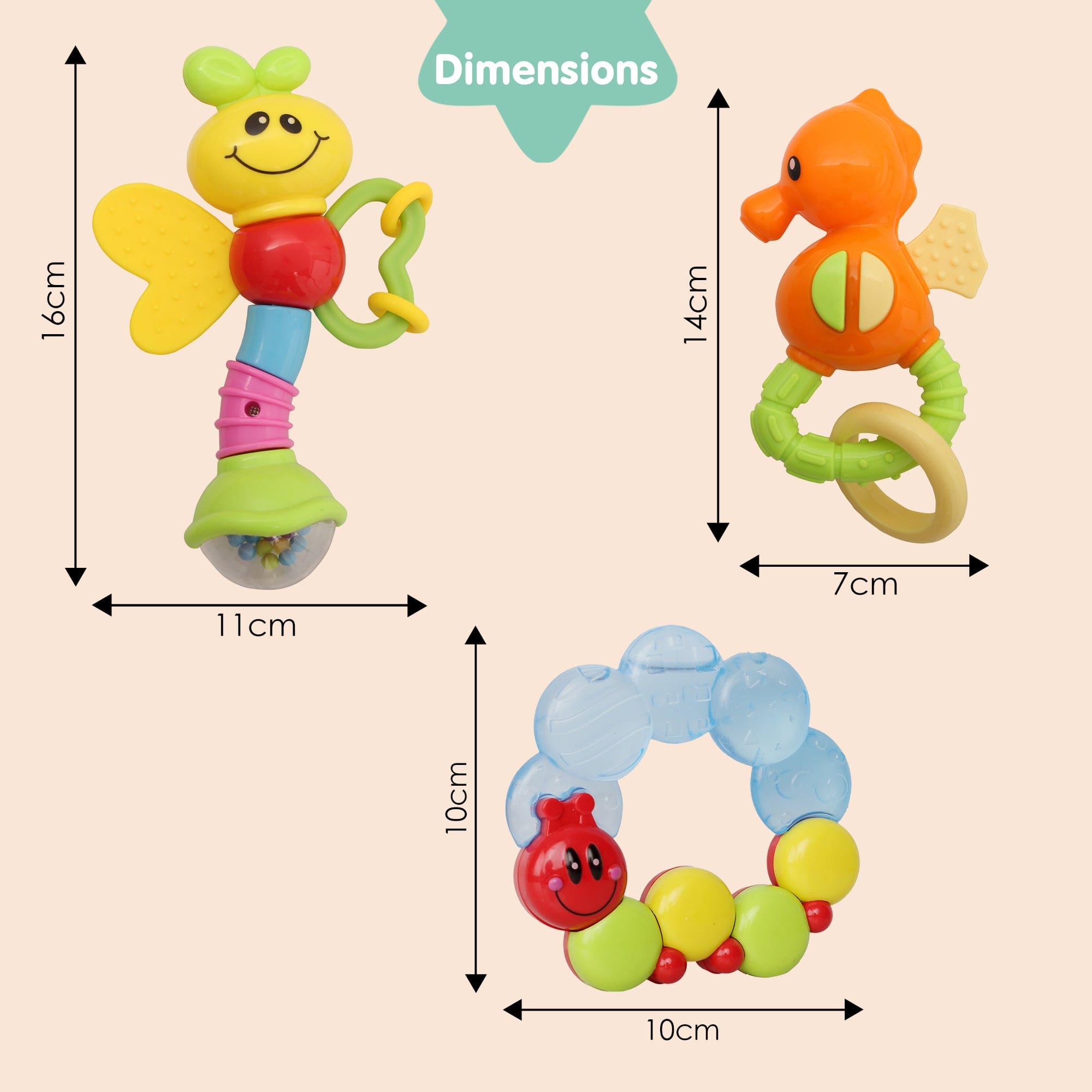 Butterfly Caterpillar Multicolour Set of 3 Rattle Teether