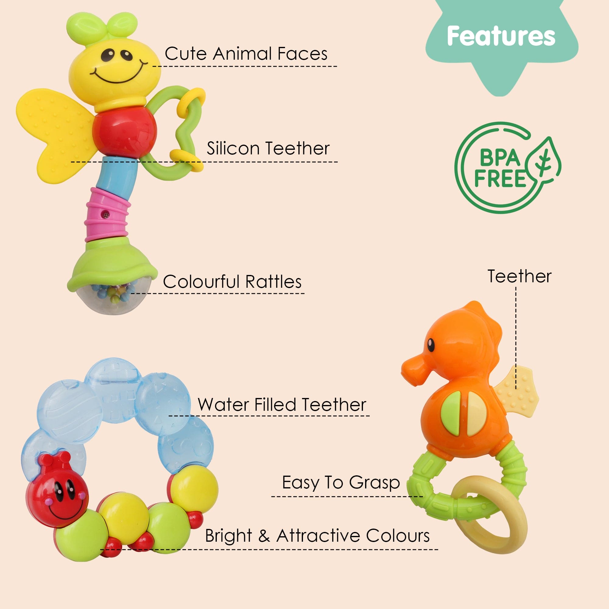 Butterfly Caterpillar Multicolour Set of 3 Rattle Teether