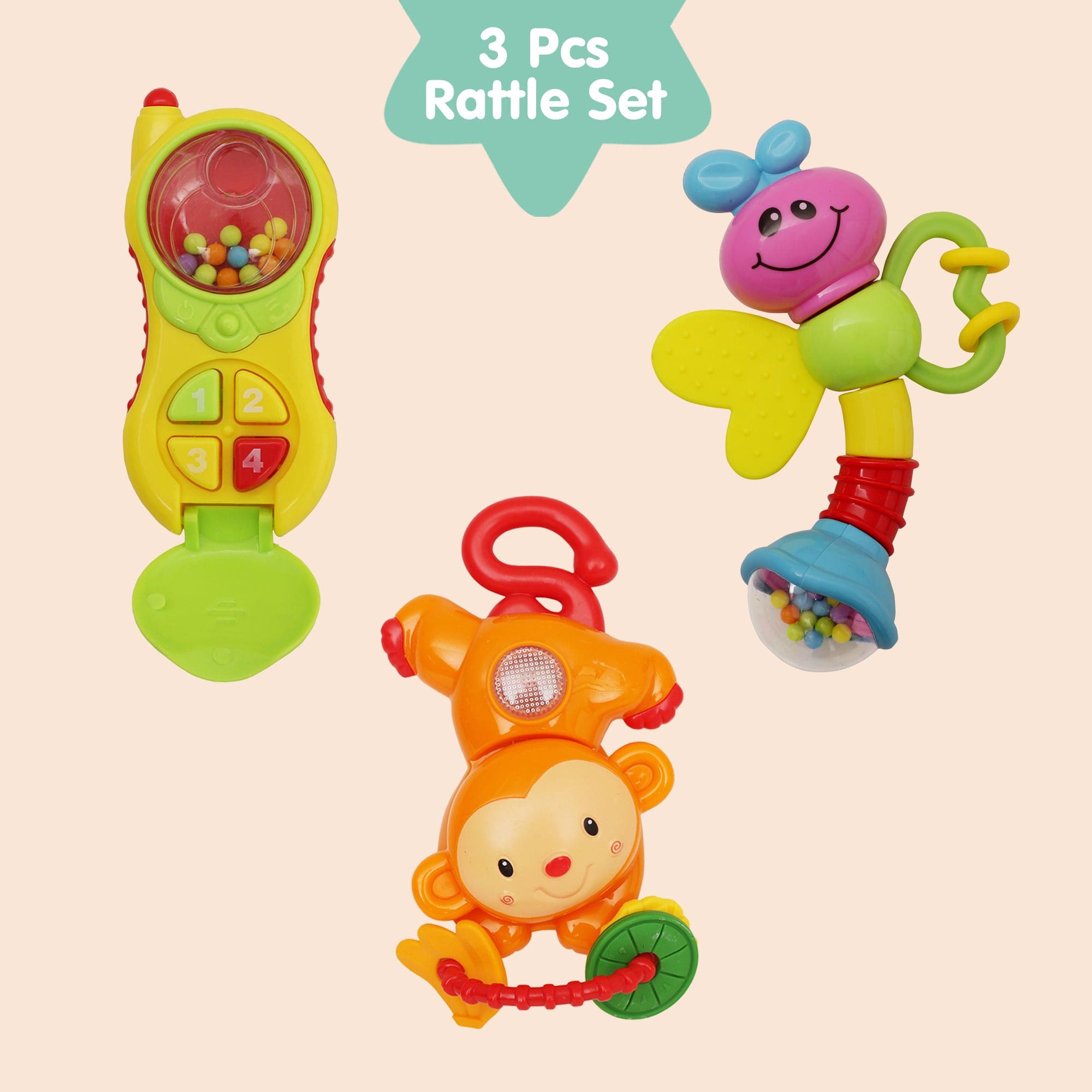 Phone Monkey And Butterfly Multicolour Set of 3 Rattle Toys