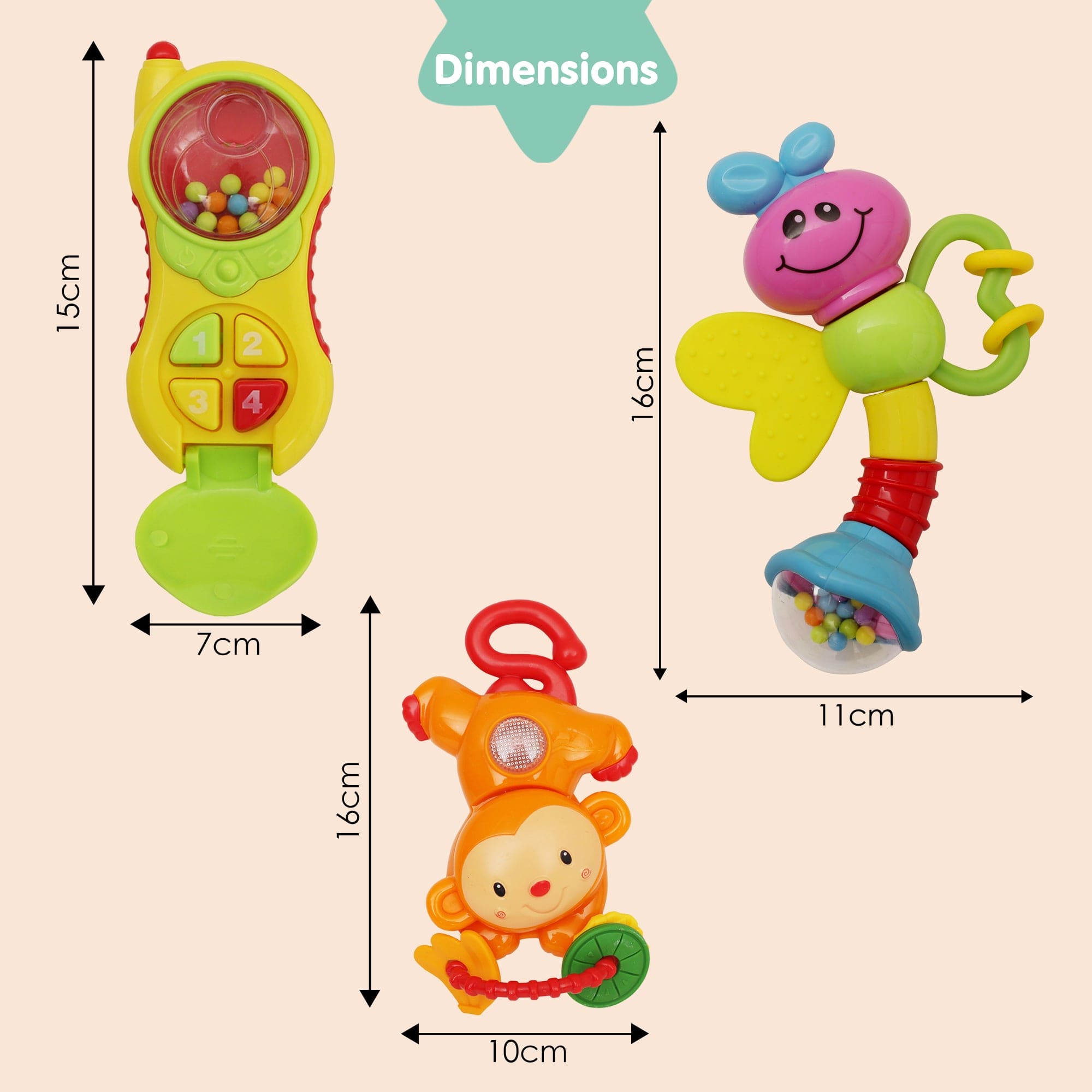 Phone Monkey And Butterfly Multicolour Set of 3 Rattle Toys