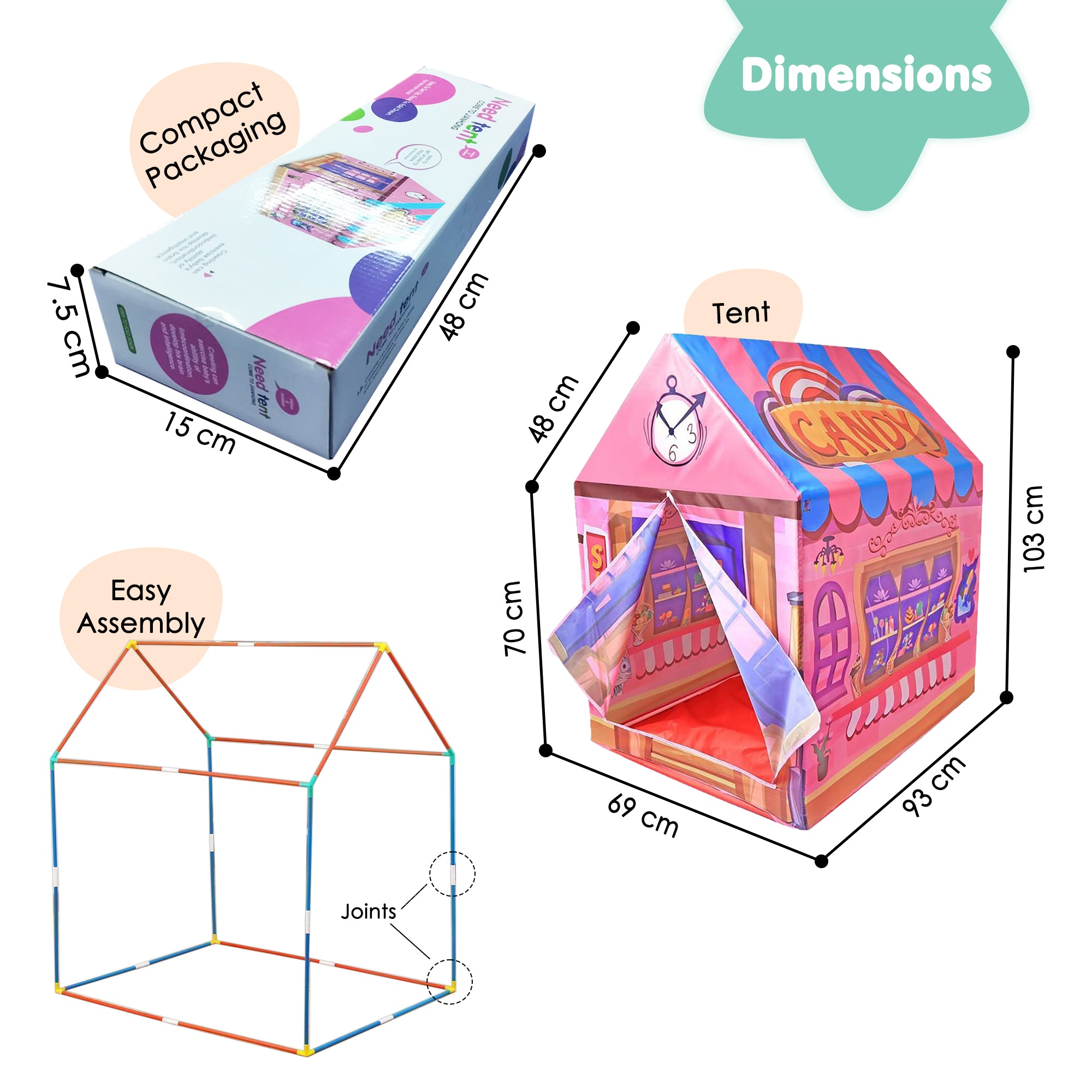 Playtime Foldable Tent House Candy Shop - Pink