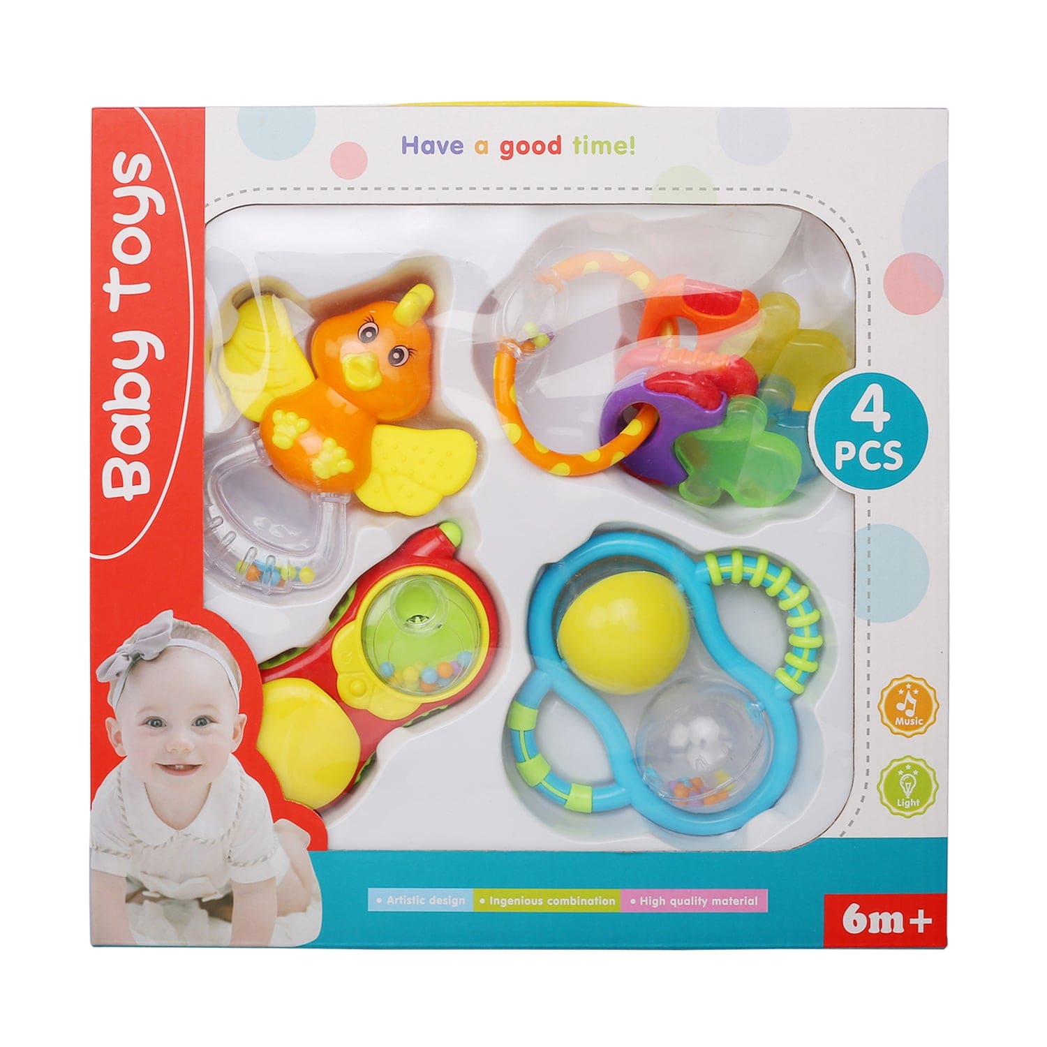 Mixed Multicolour Set of 4 Musical Rattle Toys With Light