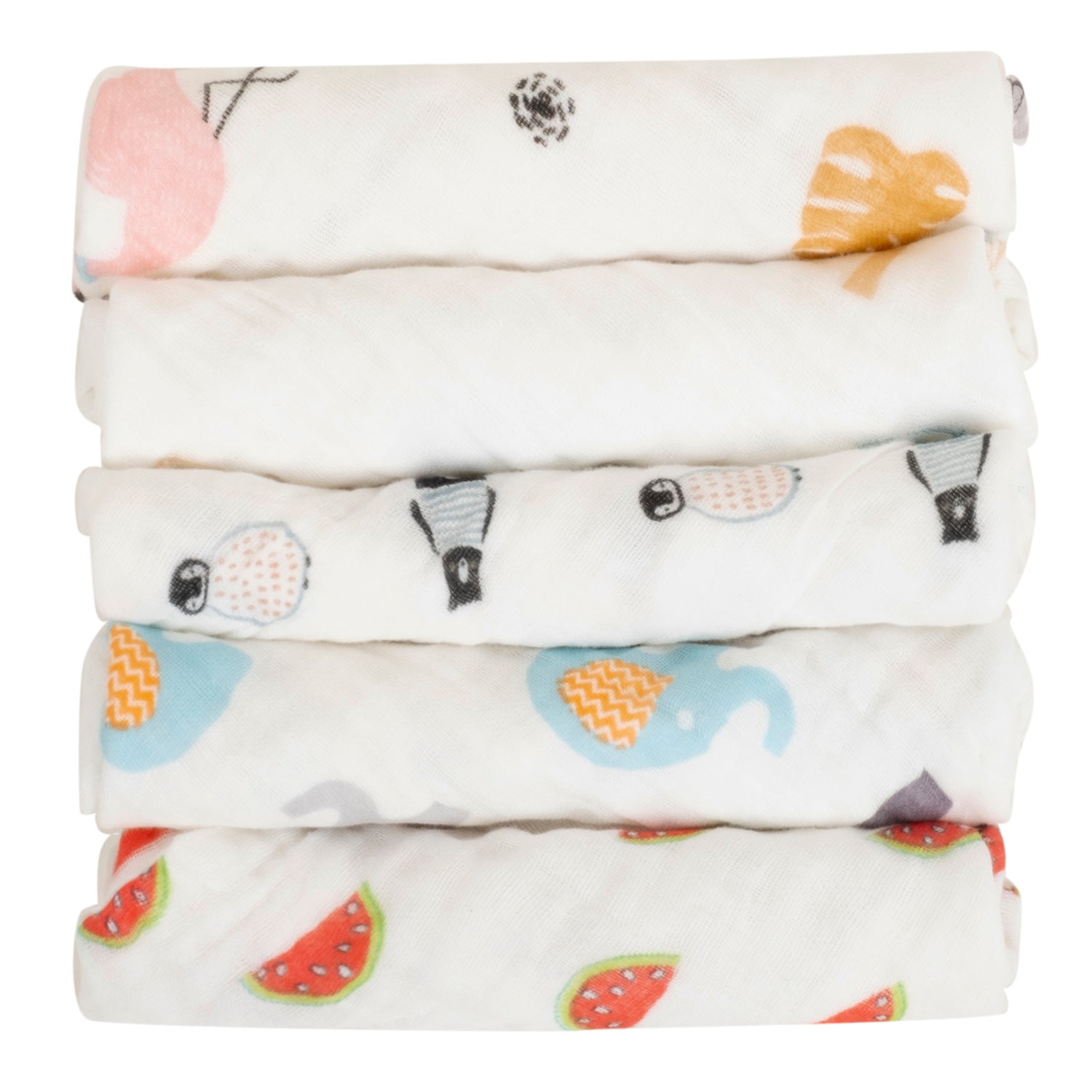 Baby Moo Animal Soft And Absorbent Muslin Napkins Set of 5 Wash Cloth - White
