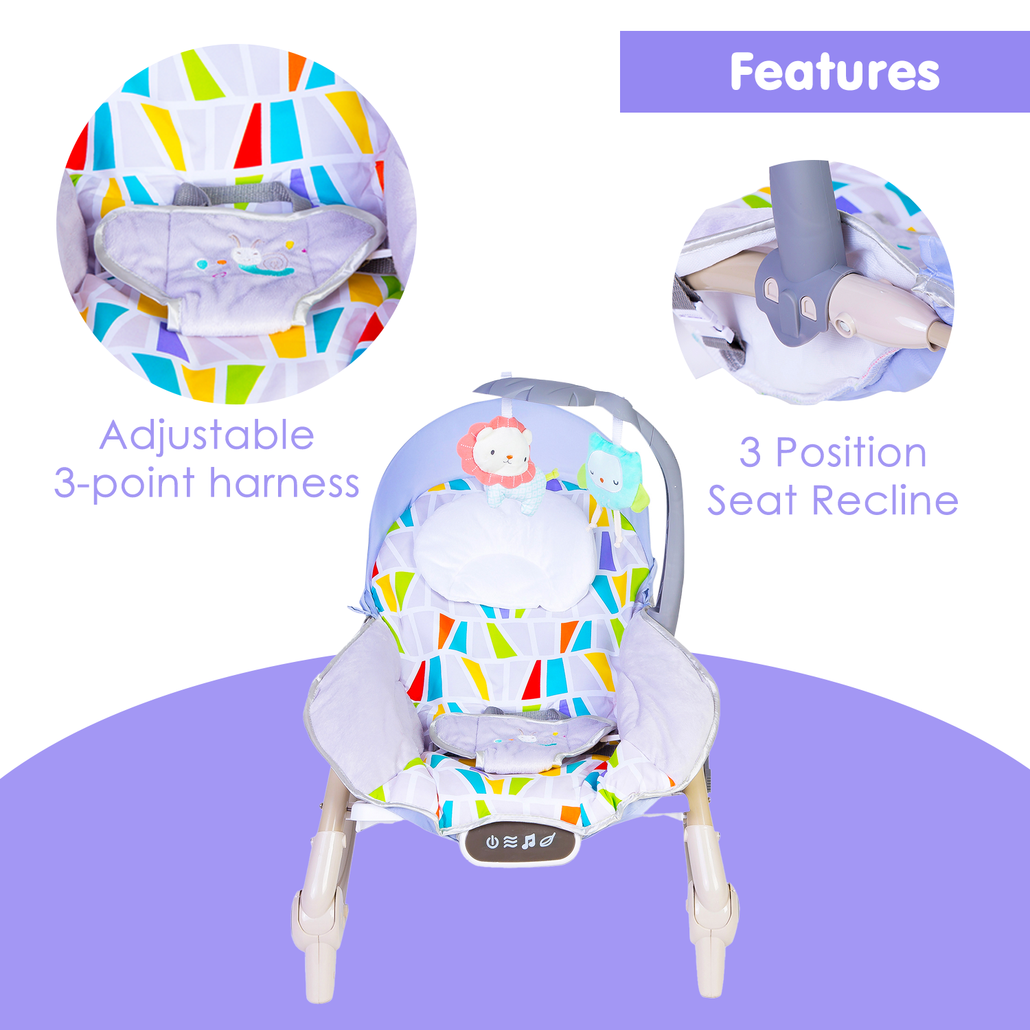 Automatic 3 Position Seat Recliner Bouncer Abstract Grey
