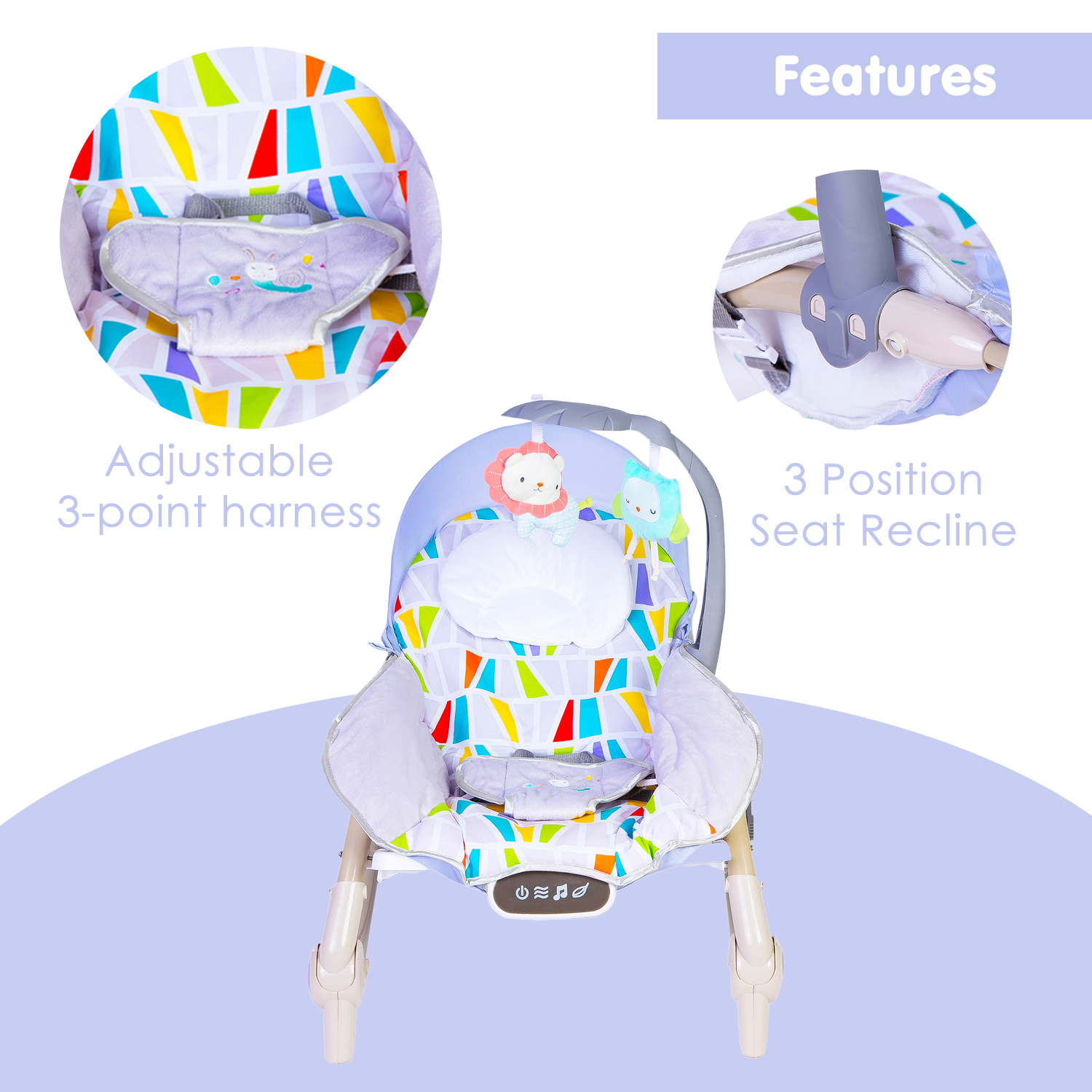 Automatic 3 Position Seat Recliner Bouncer Floral Grey