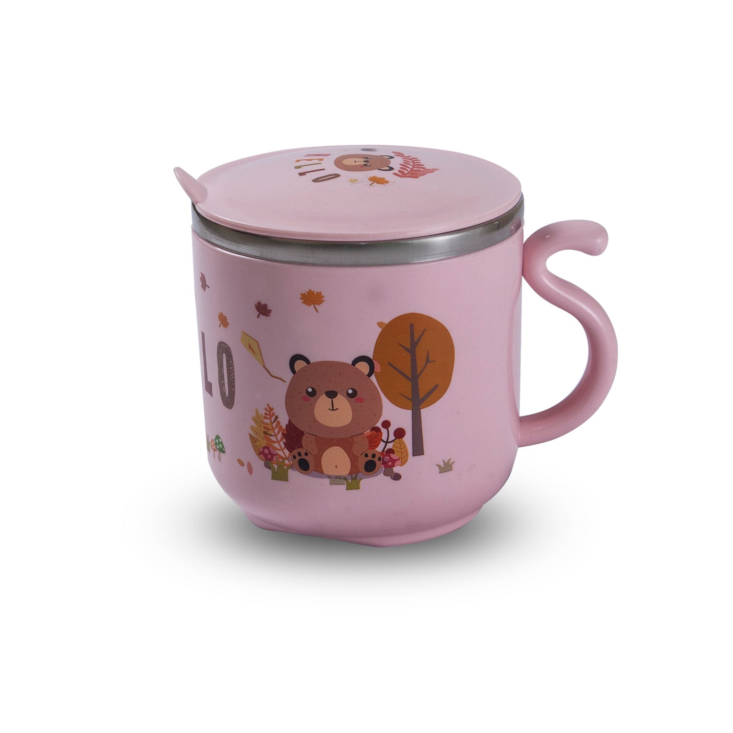 Stainless Steel Water Cup with Lid Bear - Pink