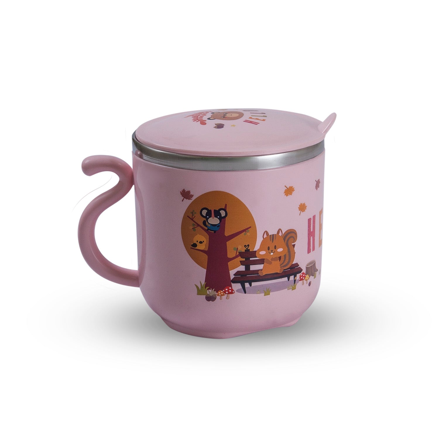 Stainless Steel Water Cup with Lid Bear - Pink