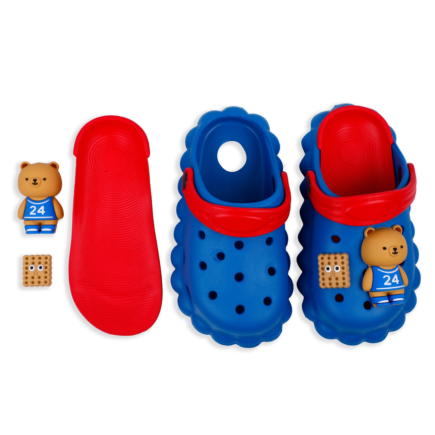 Baby Moo Sporty Bear Applique Waterproof Anti-Skid Sling Back Clogs - Blue - Baby Moo
