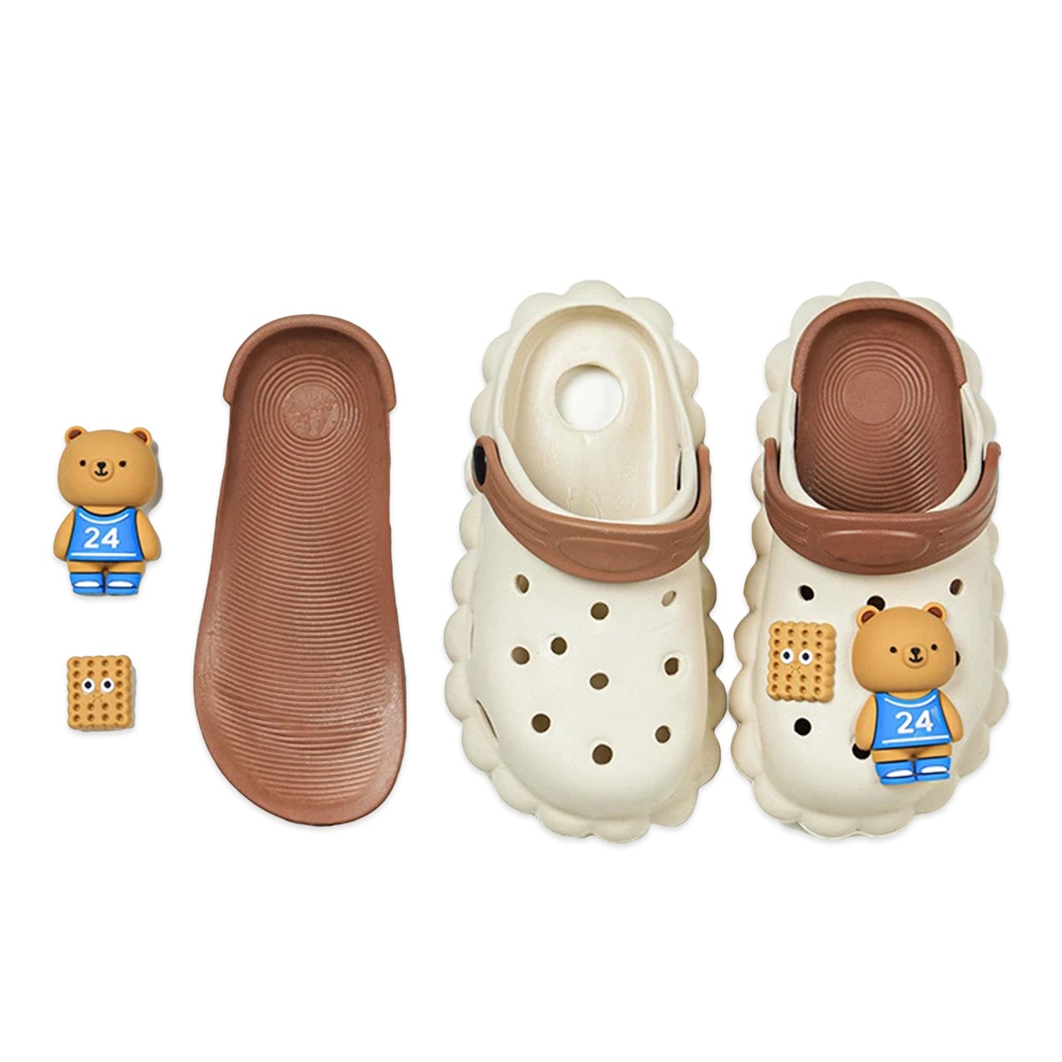 Baby Moo Sporty Bear Applique Waterproof Anti-Skid Sling Back Clogs - Cream - Baby Moo
