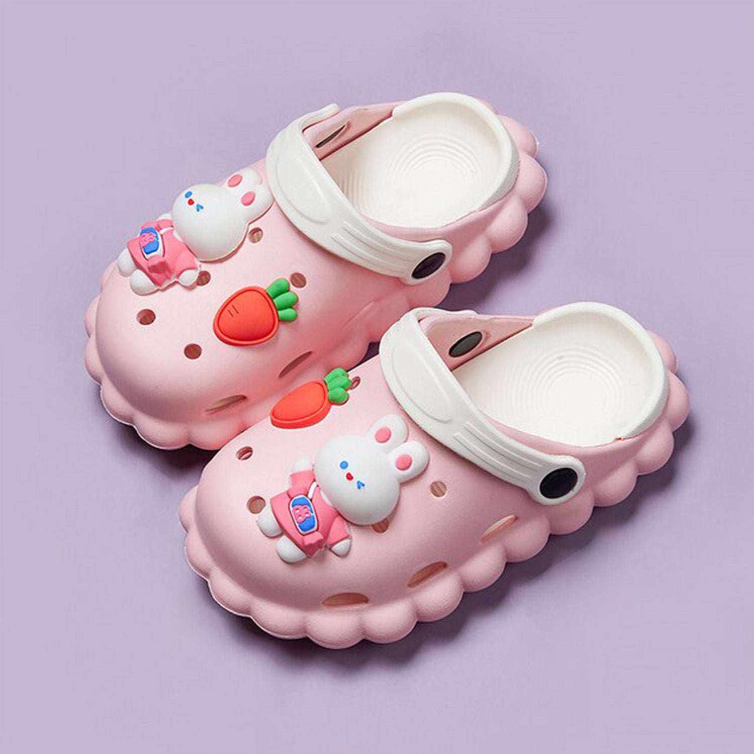 Baby Moo Hungry Bunny Applique Waterproof Anti-Skid Sling Back Clogs - Pink - Baby Moo