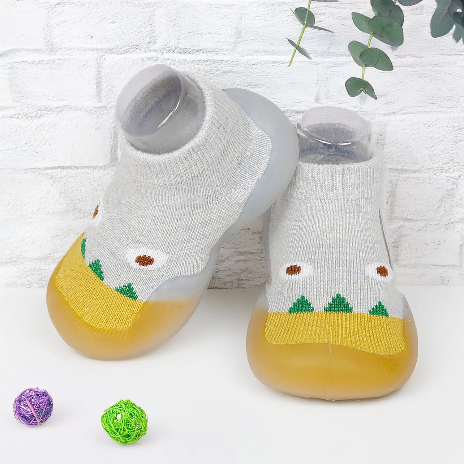 Cute Eye Anti-Skid Slip-On Rubber Sole Shoes - Grey, Yellow