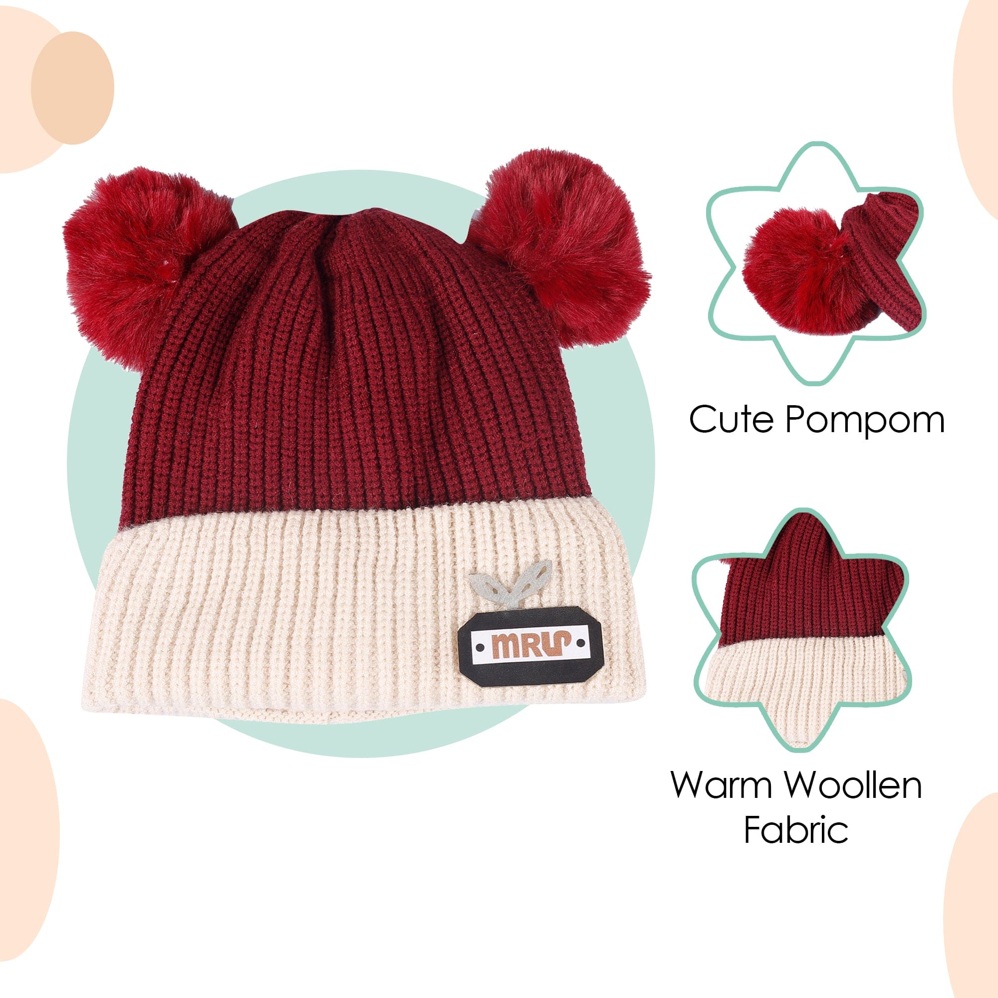 Pom Pom Maroon And Pink 2 Pk Woolen Cap