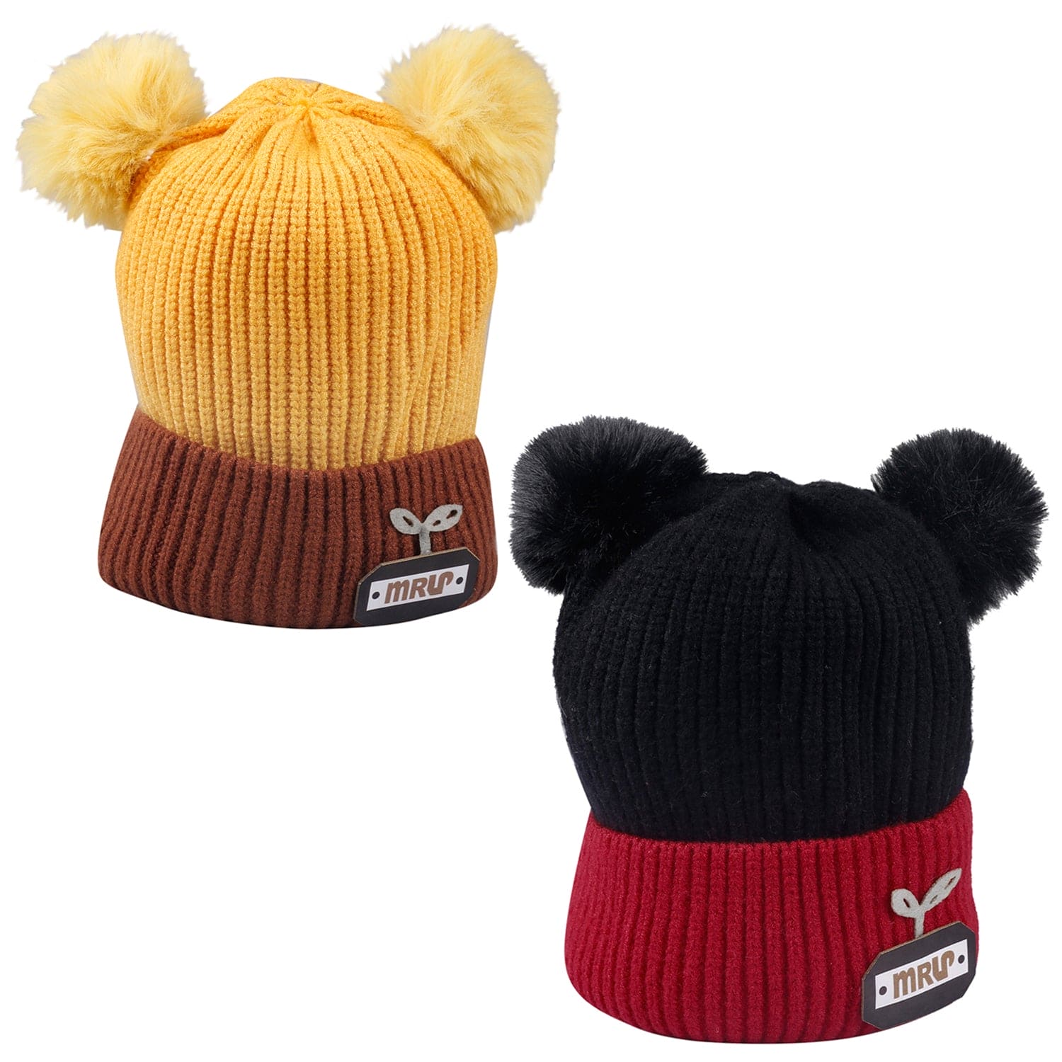 Pom Pom Black And Yellow 2 Pk Woolen Cap